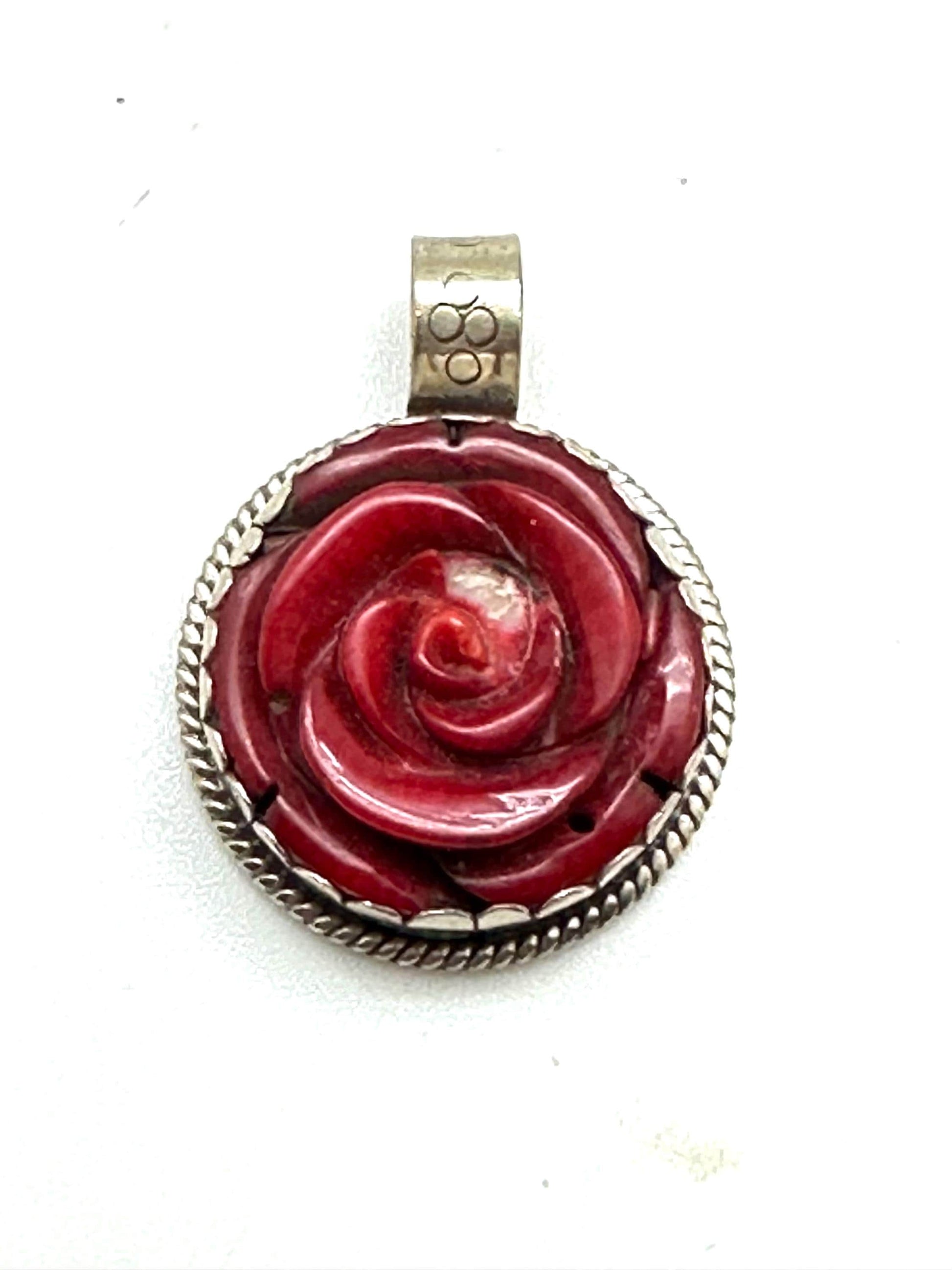 Rose pendant,Bamboo coral flower pendant, handcrafted,Tibetan silver ,ethnic style,Nepalese