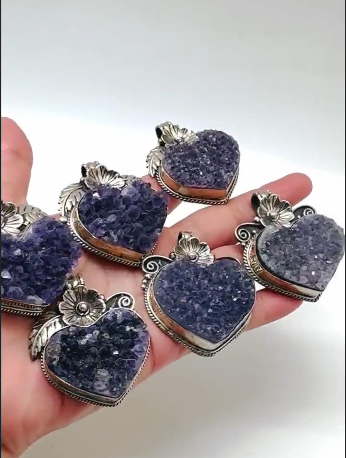 Amethyst Druzy Heart Pendant: Handcrafted Tibetan Silver Floral Design