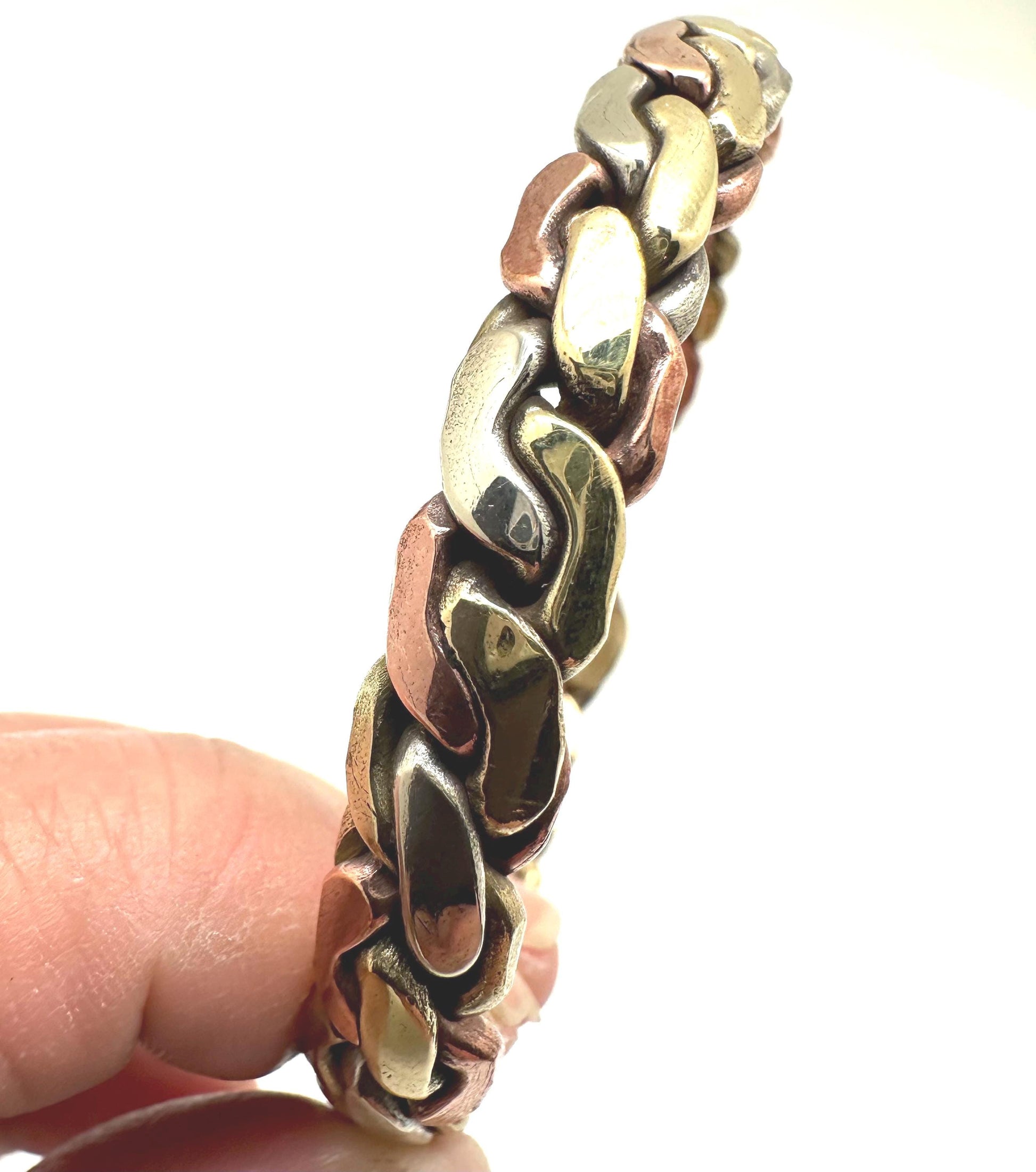 Handcrafted Copper Silver Brass Cuff Bangle, Adjustable