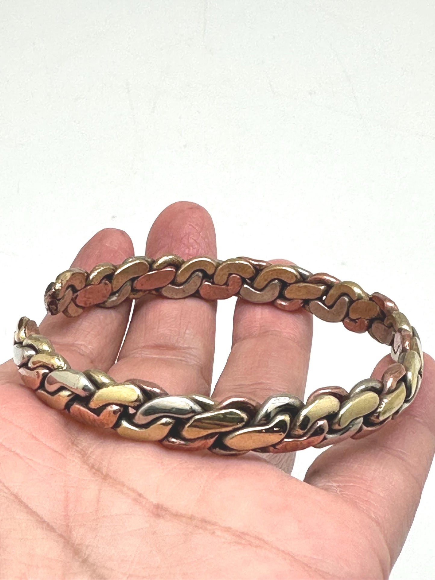 Handcrafted Copper Silver Brass Cuff Bangle, Adjustable