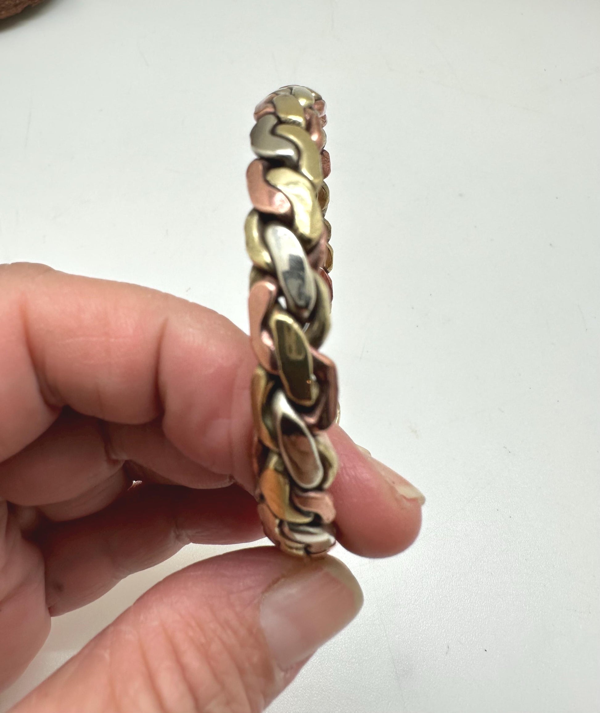 Handcrafted Copper Silver Brass Cuff Bangle, Adjustable