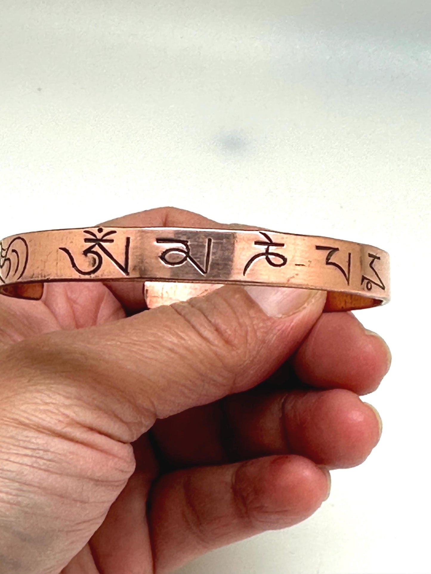 Handcrafted Copper Cuff Bracelet, Om Mani Padme Hum Mantra, Nepalese