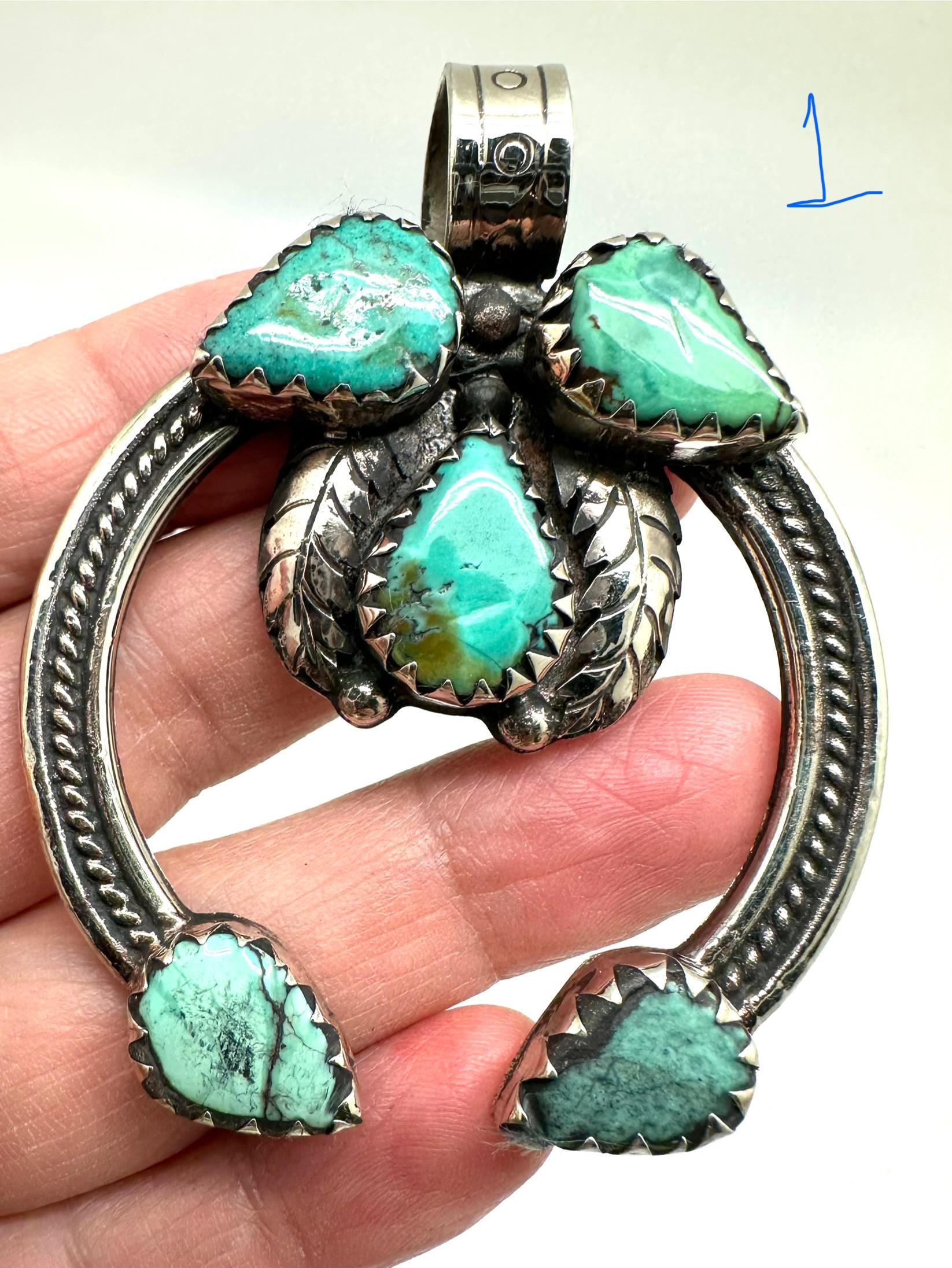Blossom pendant, turquoise pendant, handcrafted,tibetan silver, 51.2mmX64.2mm