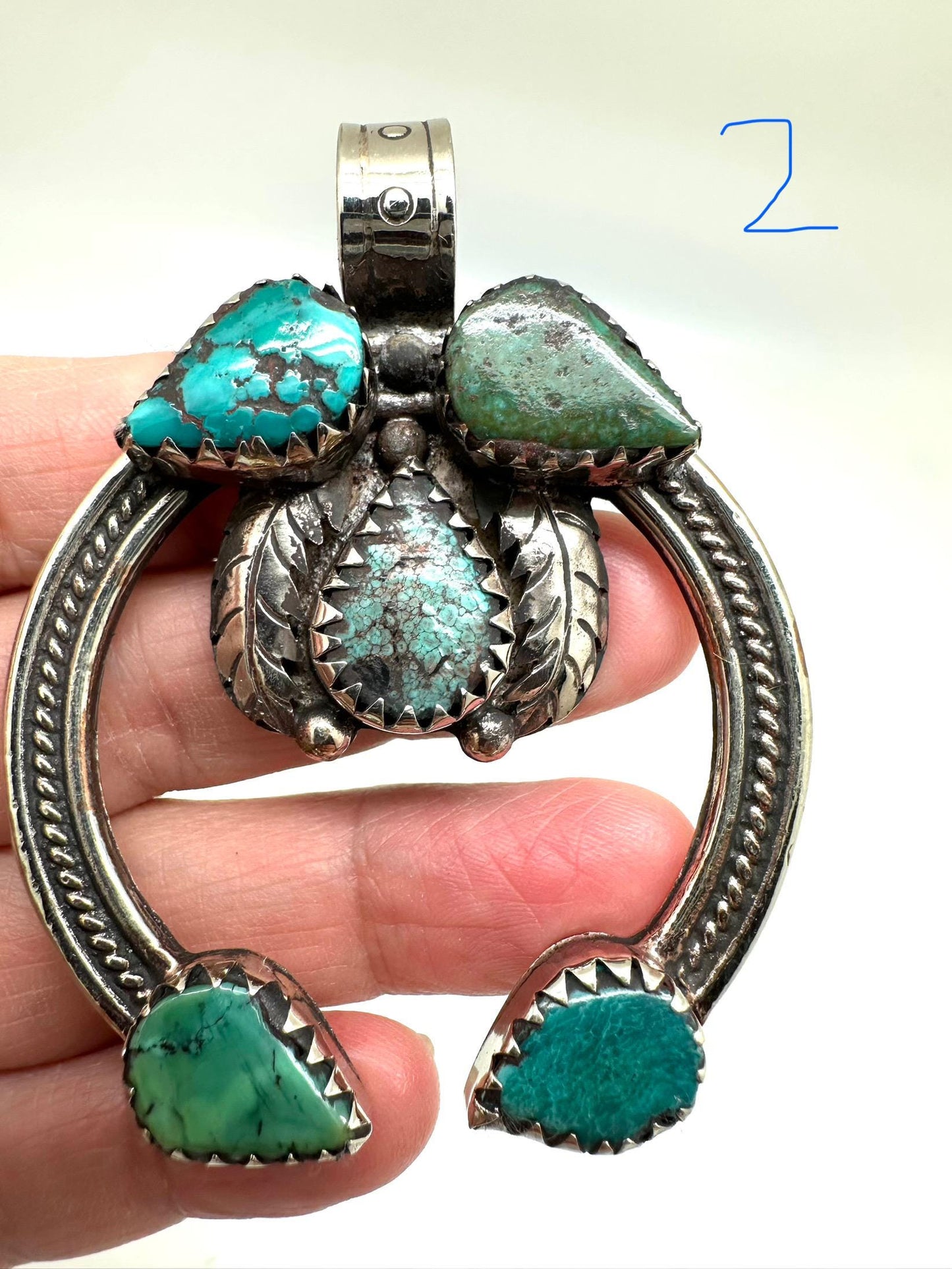 Blossom pendant, turquoise pendant, handcrafted,tibetan silver, 51.2mmX64.2mm