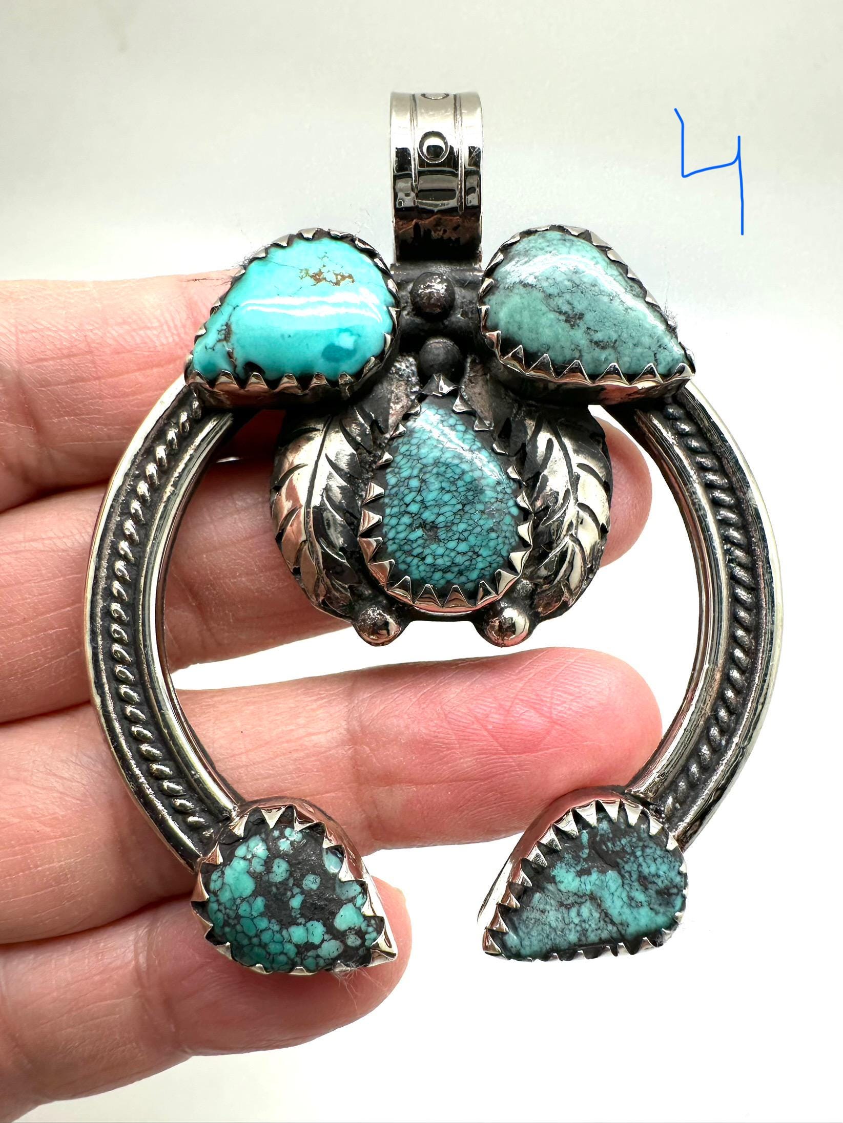 Blossom pendant, turquoise pendant, handcrafted,tibetan silver, 51.2mmX64.2mm