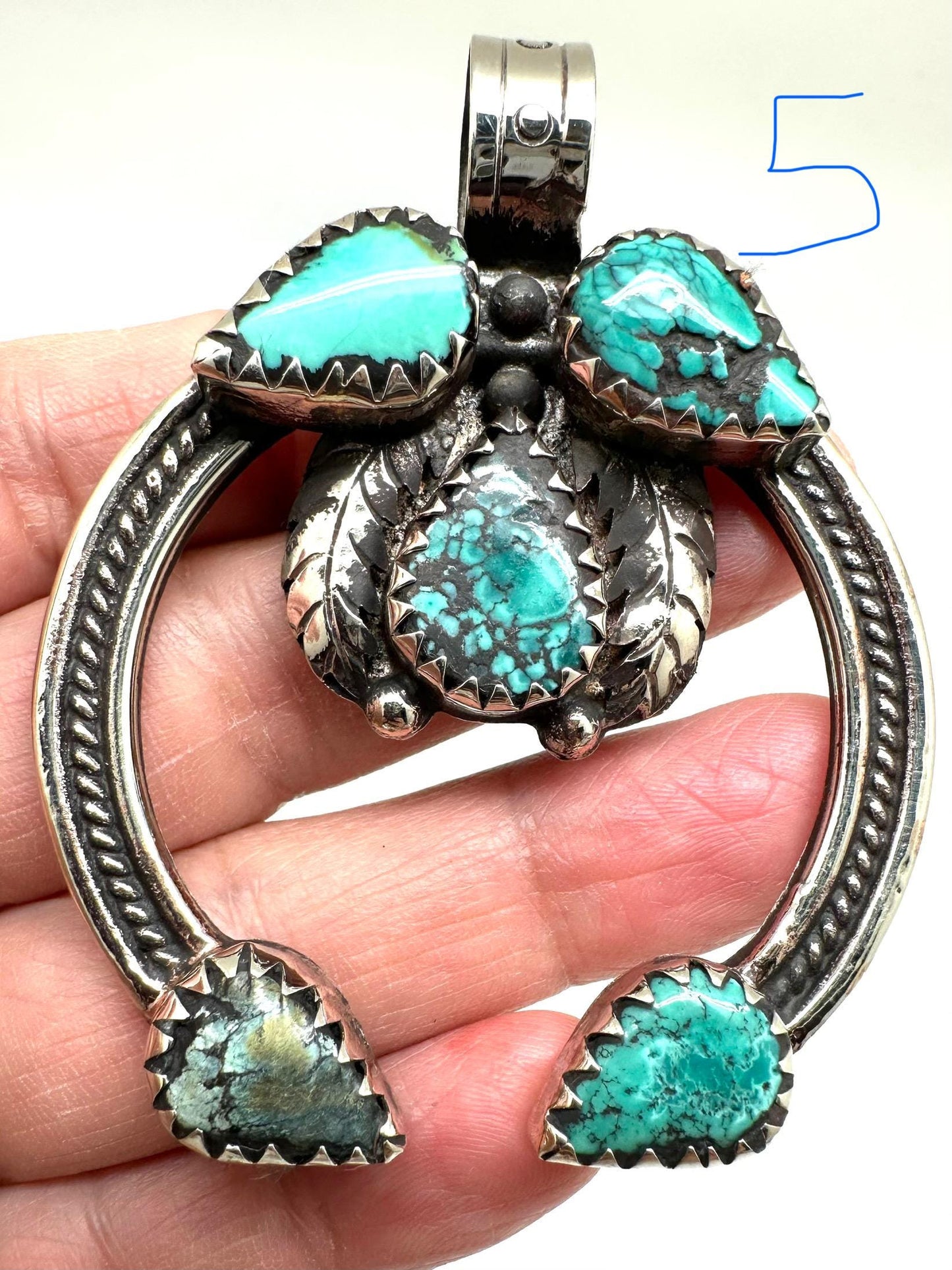 Blossom pendant, turquoise pendant, handcrafted,tibetan silver, 51.2mmX64.2mm