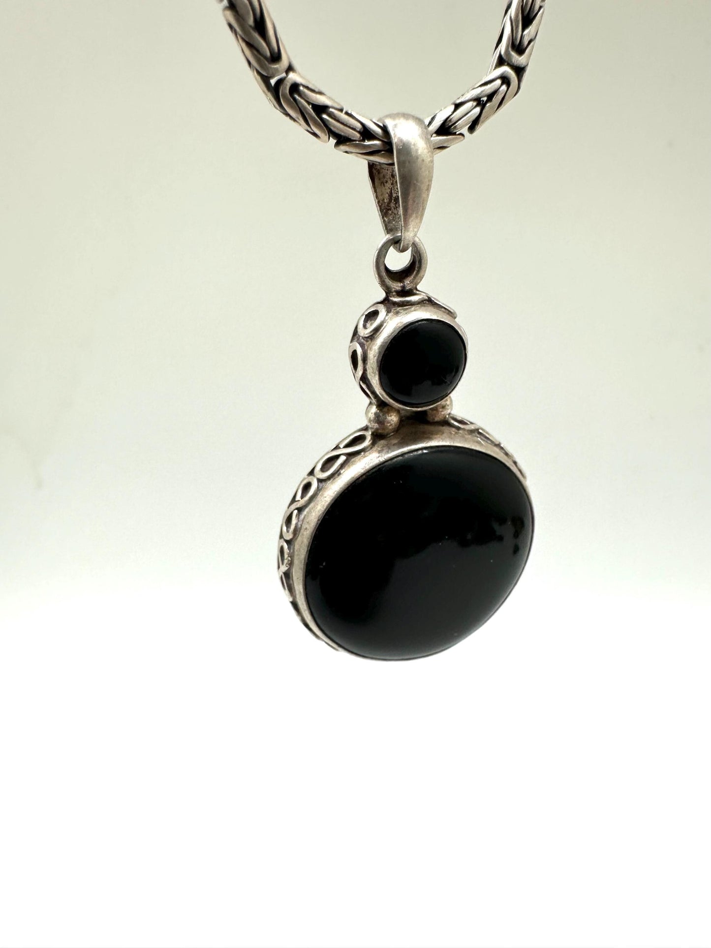Black onyx pendant, handcrafted ,sterling silver, cabochon,48mmX25mm