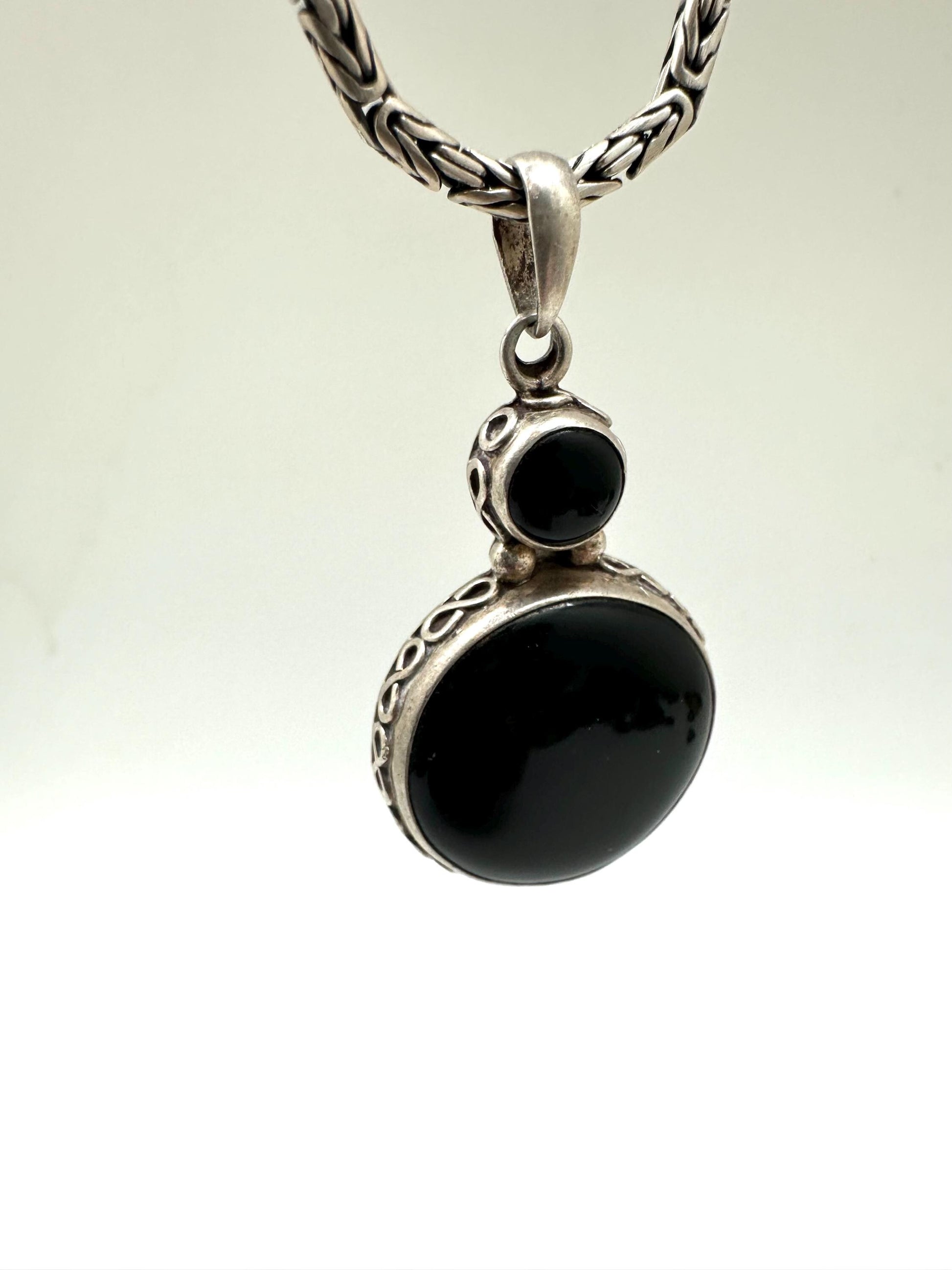 Black onyx pendant, handcrafted ,sterling silver, cabochon,48mmX25mm