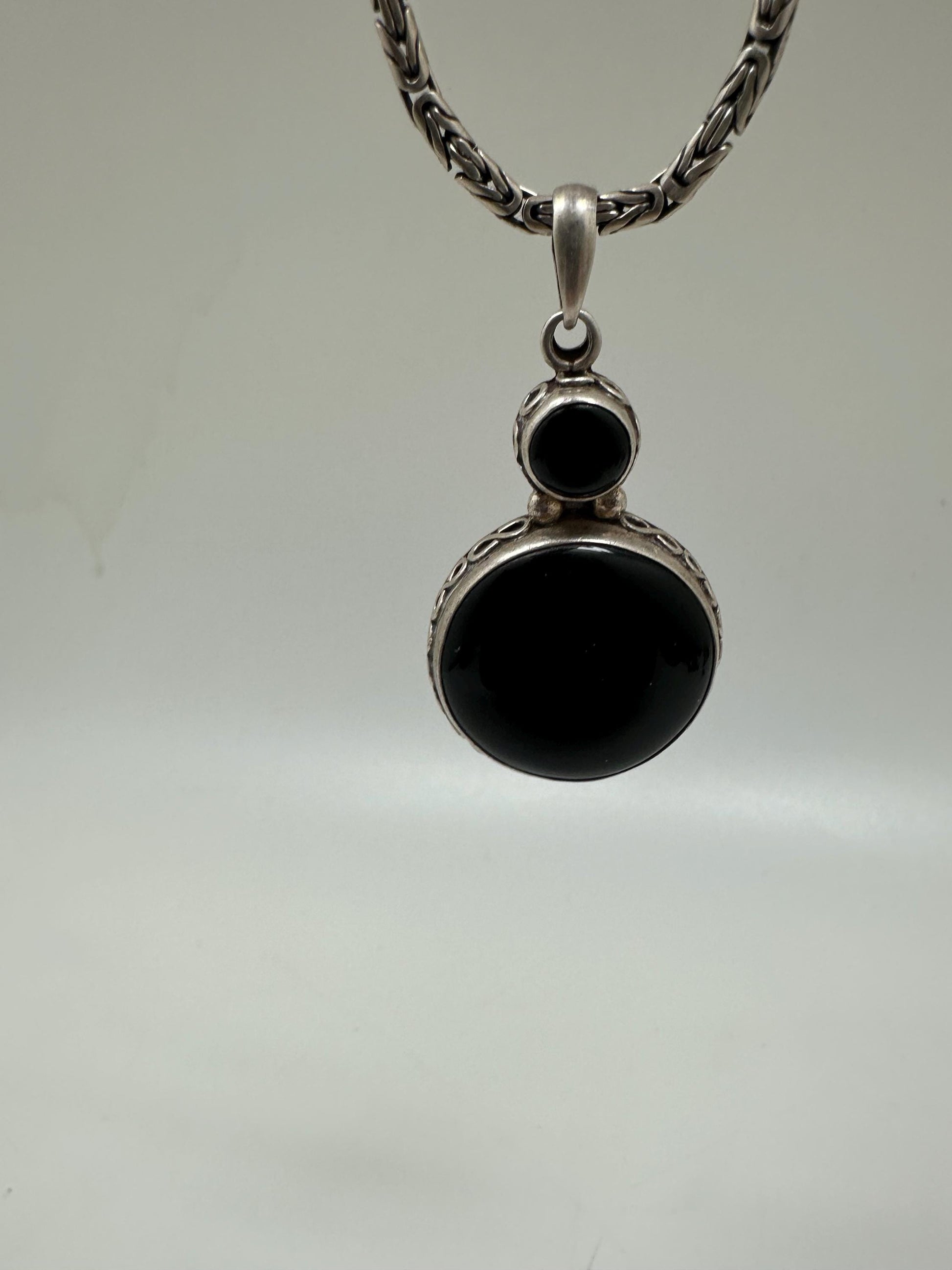Black onyx pendant, handcrafted ,sterling silver, cabochon,48mmX25mm