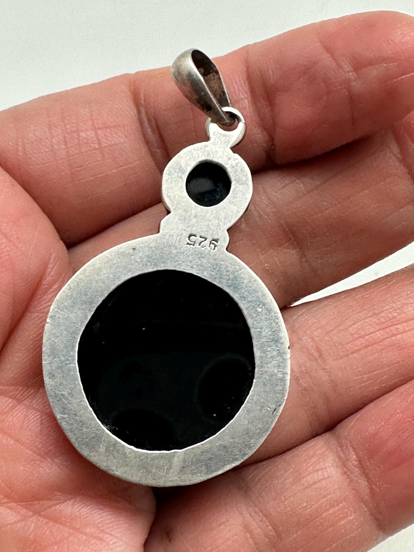 Black onyx pendant, handcrafted ,sterling silver, cabochon,48mmX25mm