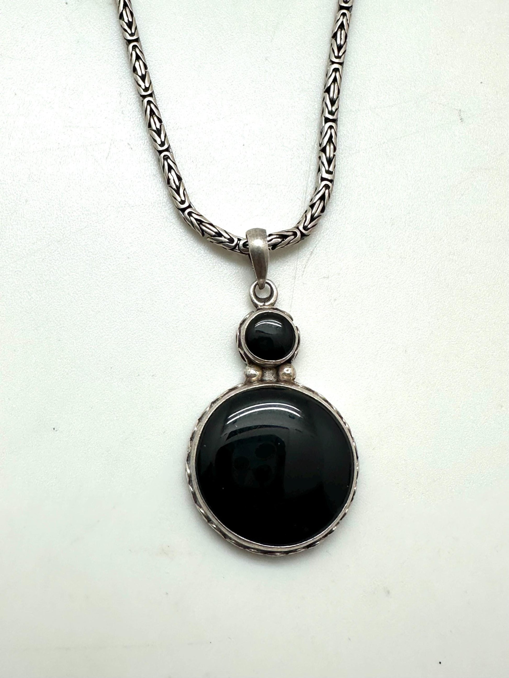 Black onyx pendant, handcrafted ,sterling silver, cabochon,48mmX25mm