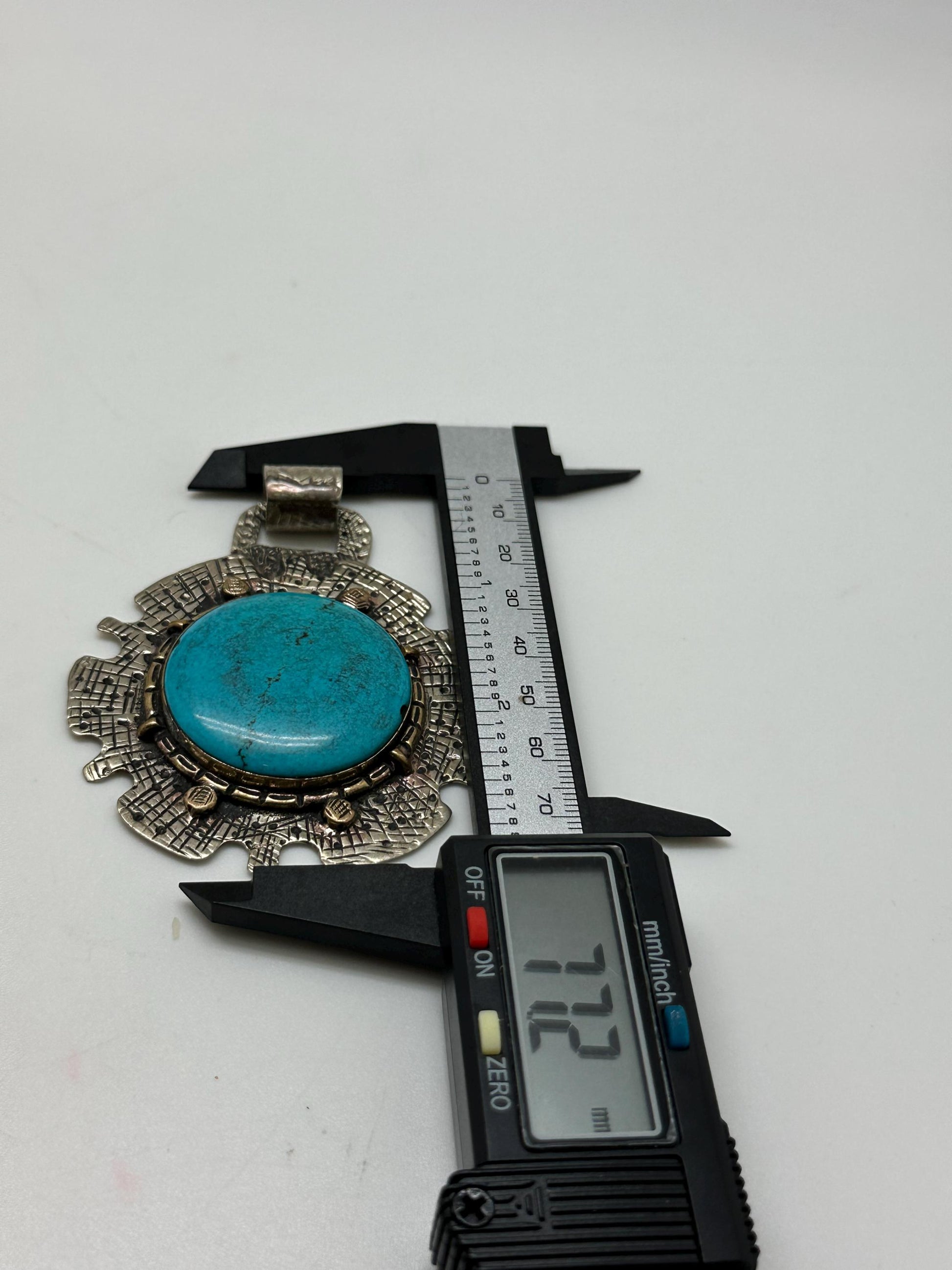 Large turquoise pendant,howlite turquoise,handcrafted,Tibetan silver,77mmX50mm