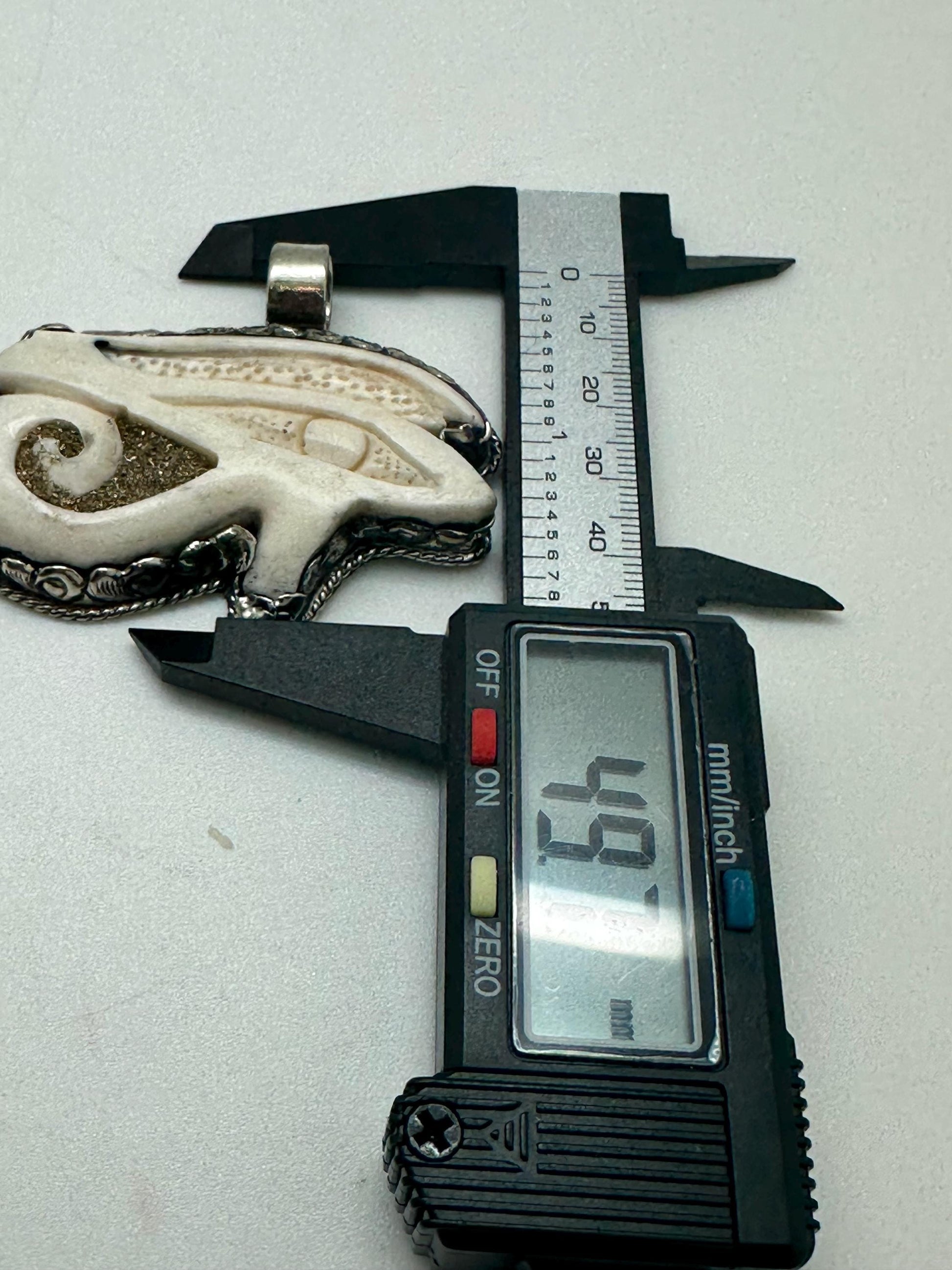 Eye of Horus pendant, Bone carved pendant,handcrafted,Tibetan silver, protection,59mmX49mm