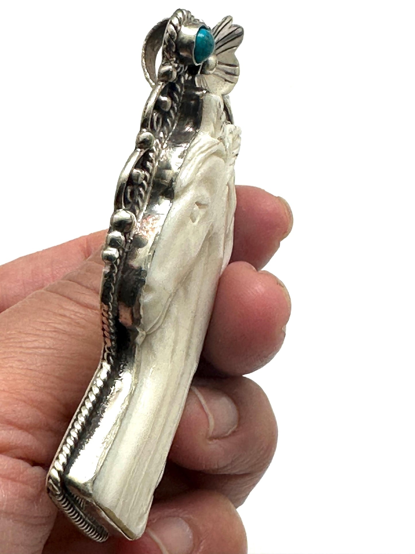 Horse pendant, handcrafted,tibetan silver, bone carved pendant, turquoise,71.8mmX31.3mm