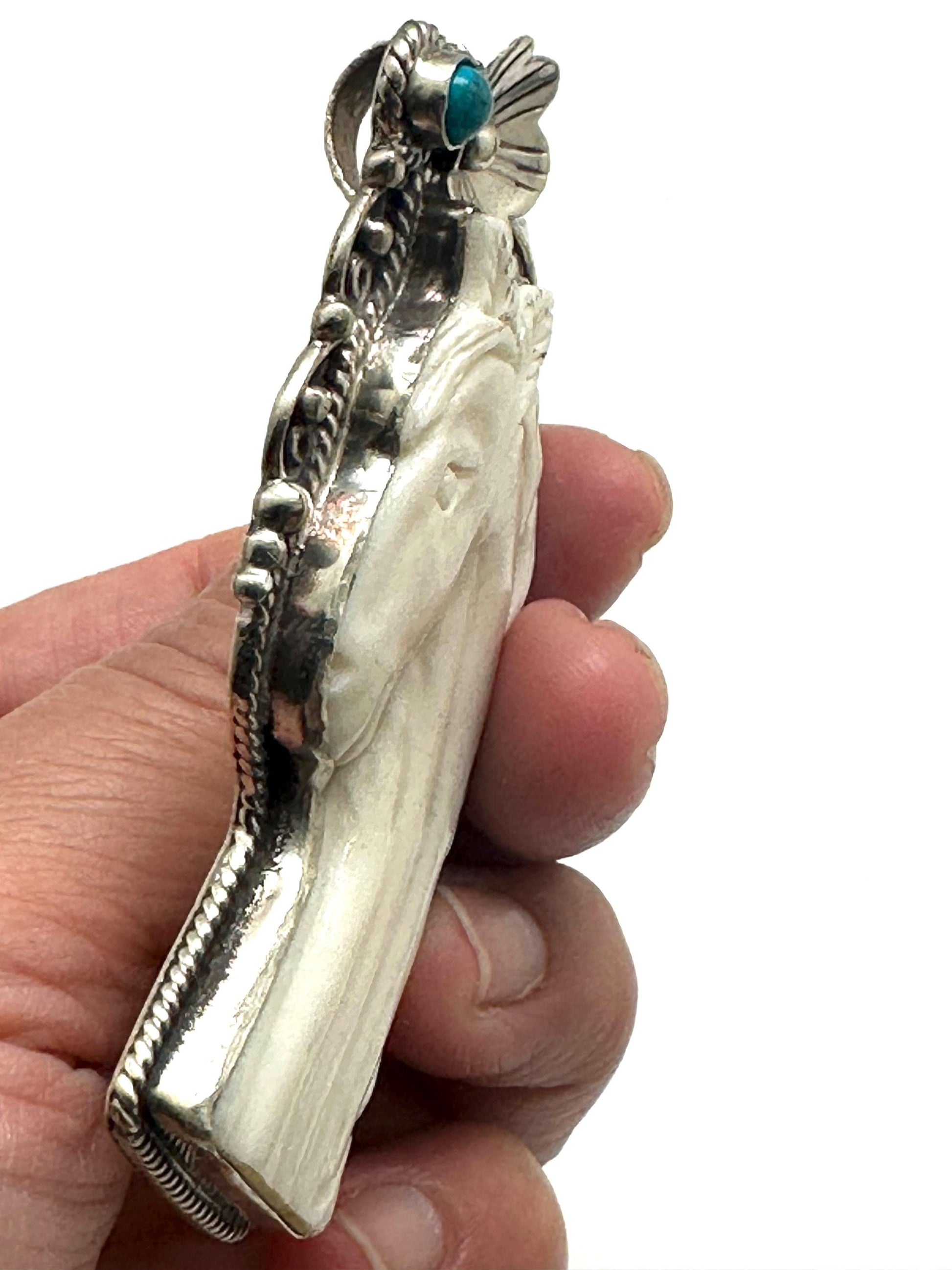 Horse pendant, handcrafted,tibetan silver, bone carved pendant, turquoise,71.8mmX31.3mm
