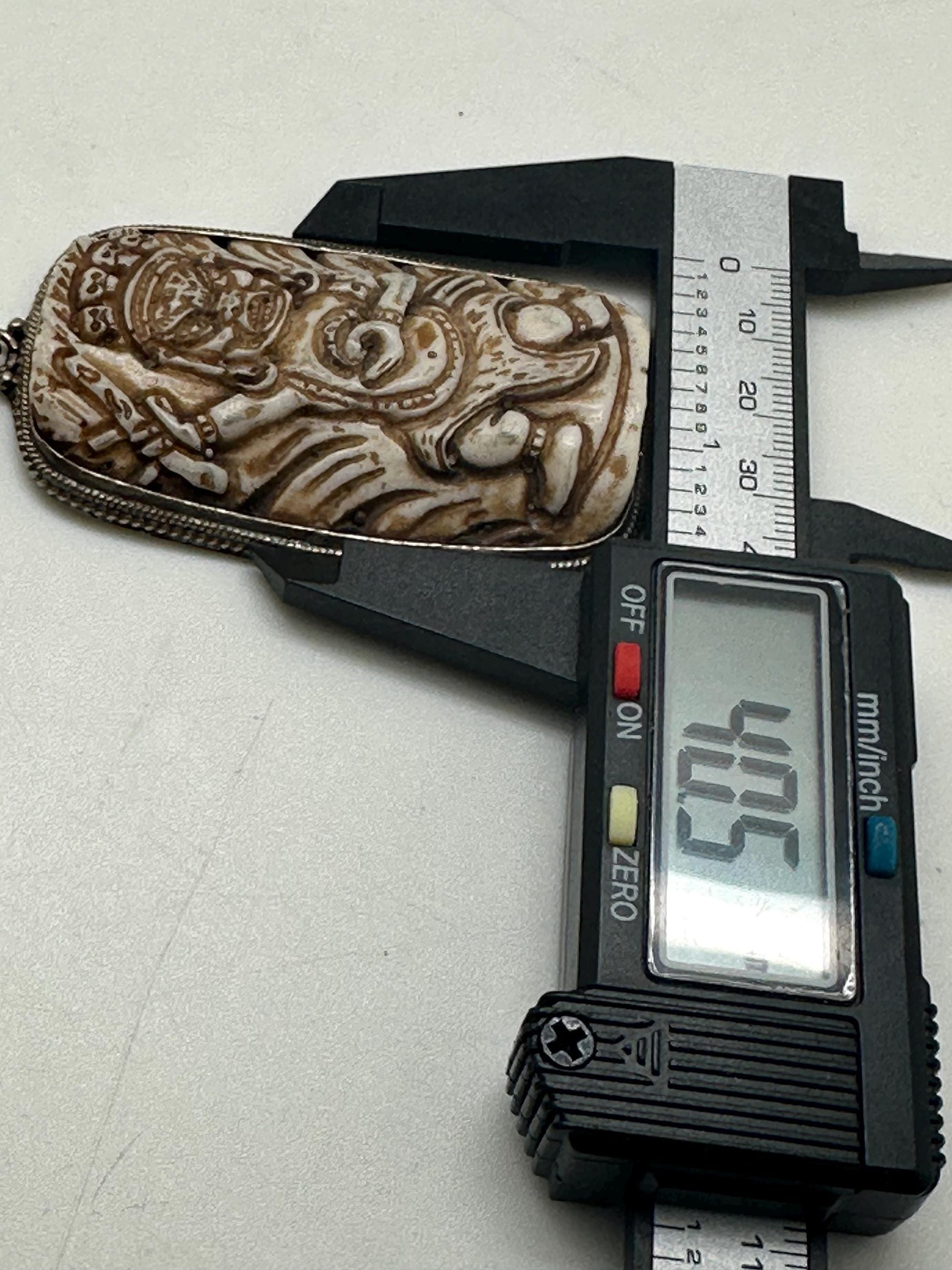 Bhairav pendant, bone carved, handcrafted, tibetan silver, amulet