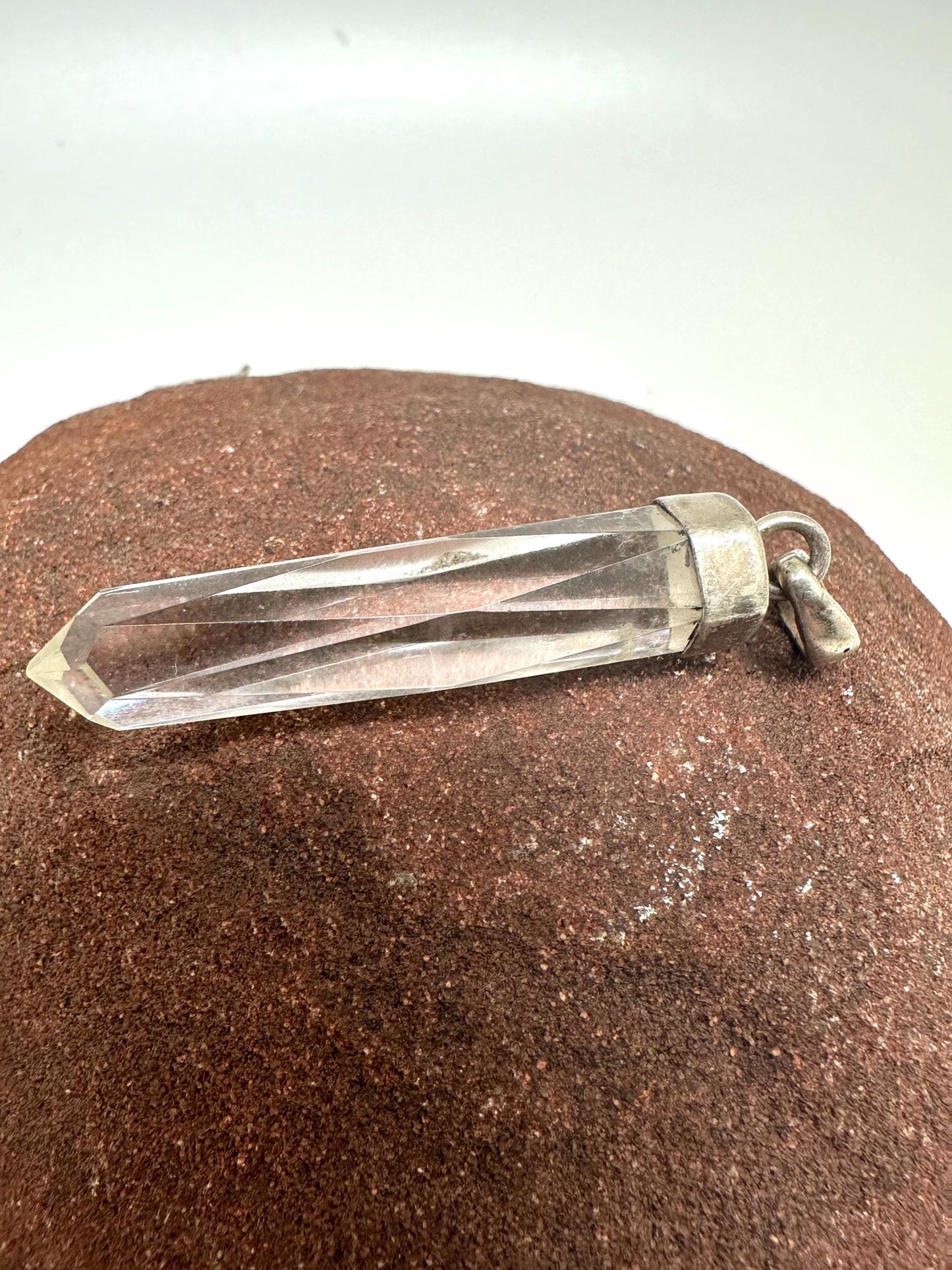 Quartz crystal point pendant, handcrafted, sterling silver,Nepalese,54mmX11mm