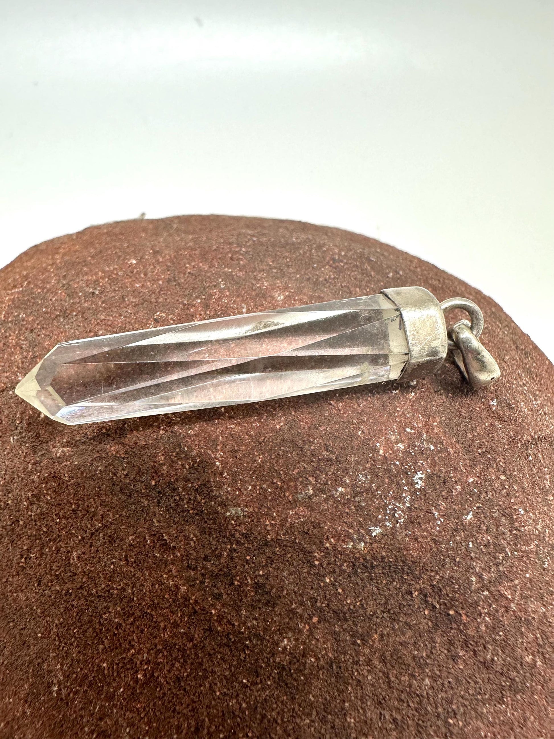 Quartz crystal point pendant, handcrafted, sterling silver,Nepalese,54mmX11mm