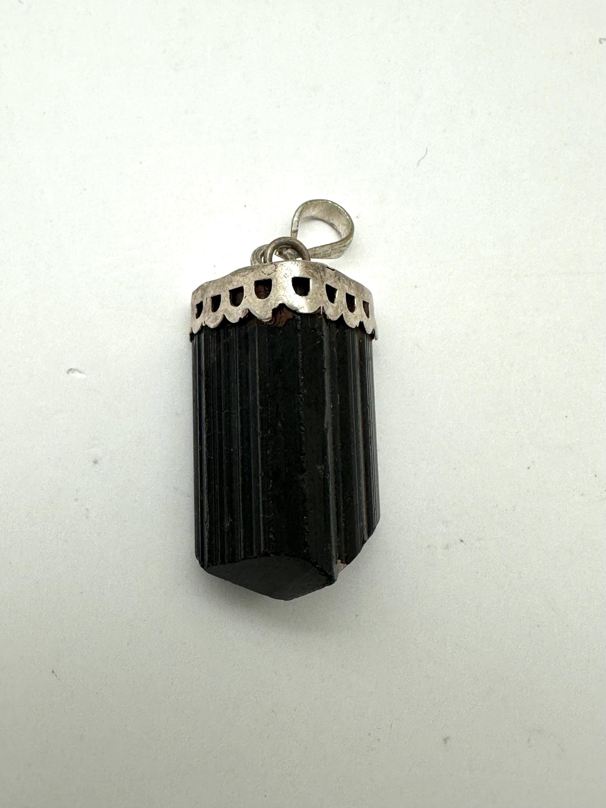 black tourmaline pendant, handcrafted ,sterling silver,39mmX16.6mm