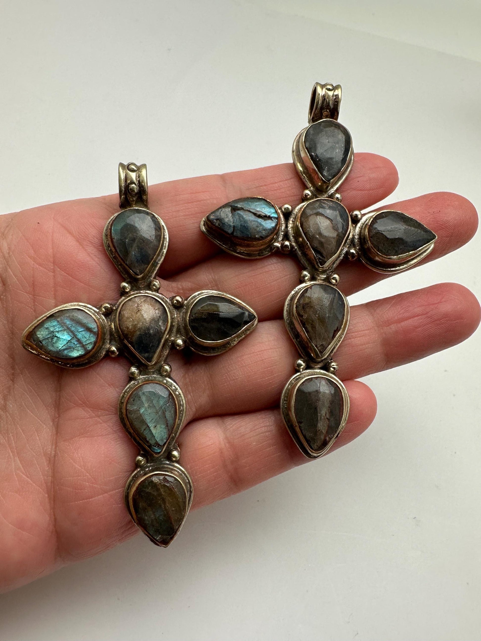 labradorite cross pendant, master handcrafted, Tibetan repousse silver,