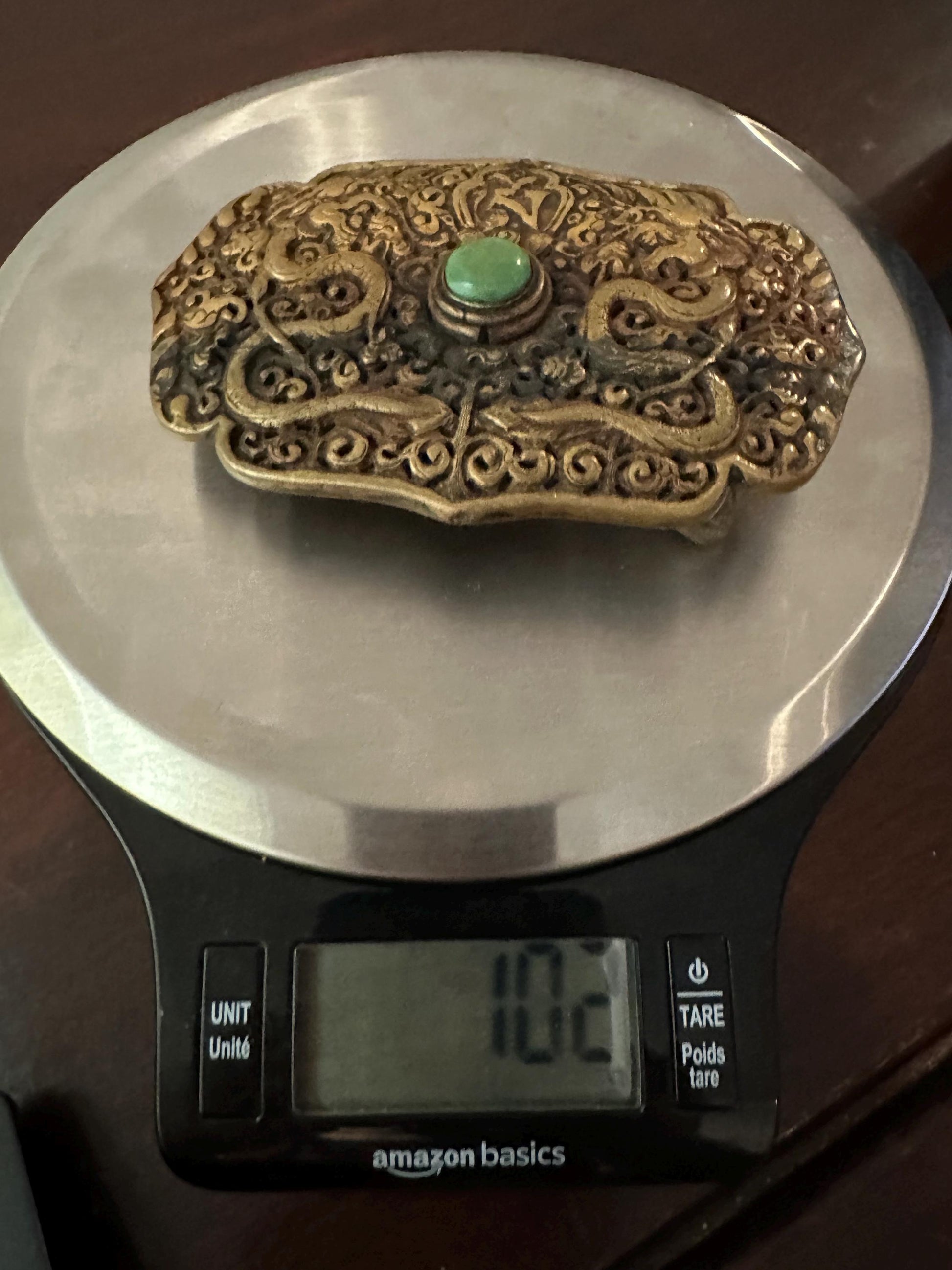 Handcrafted Brass Double Dragon Belt Buckle, Turquoise Stone, Ethnic Style