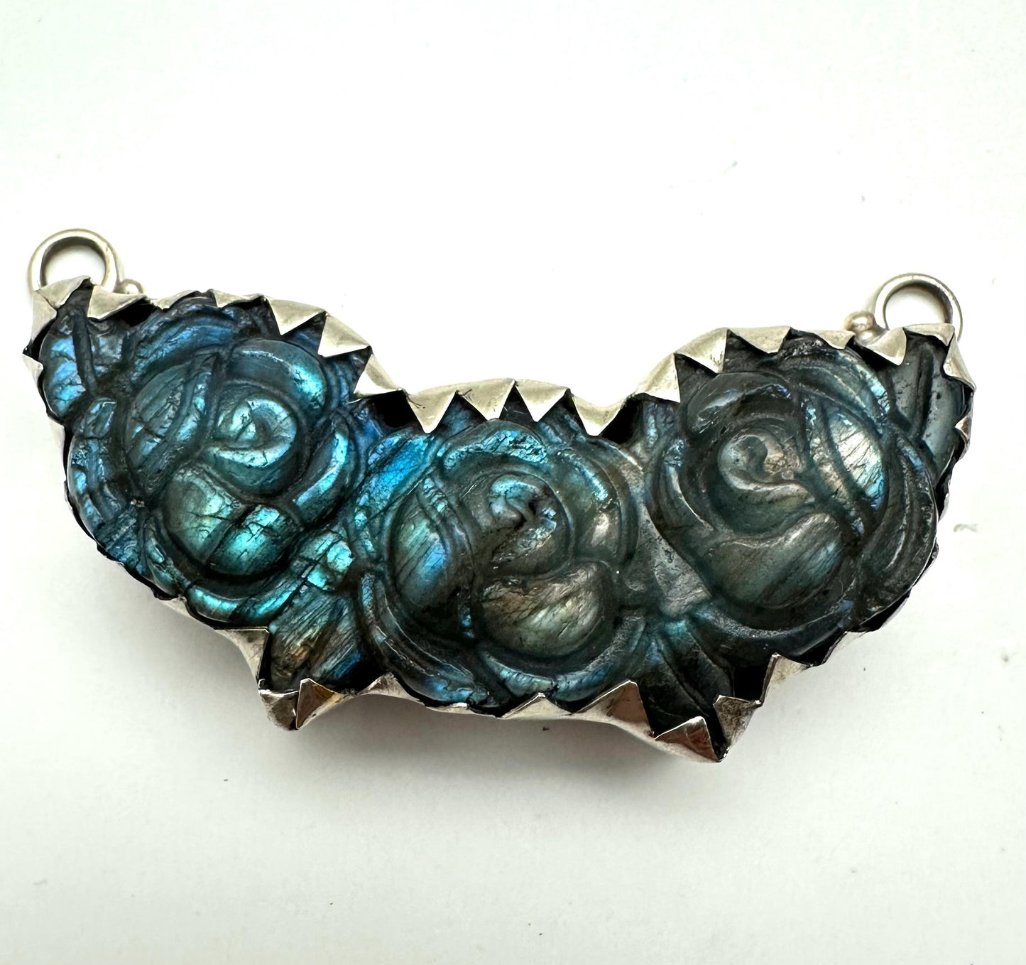 Handcrafted Labradorite Rose Pendant, Tibetan Silver, Nepal