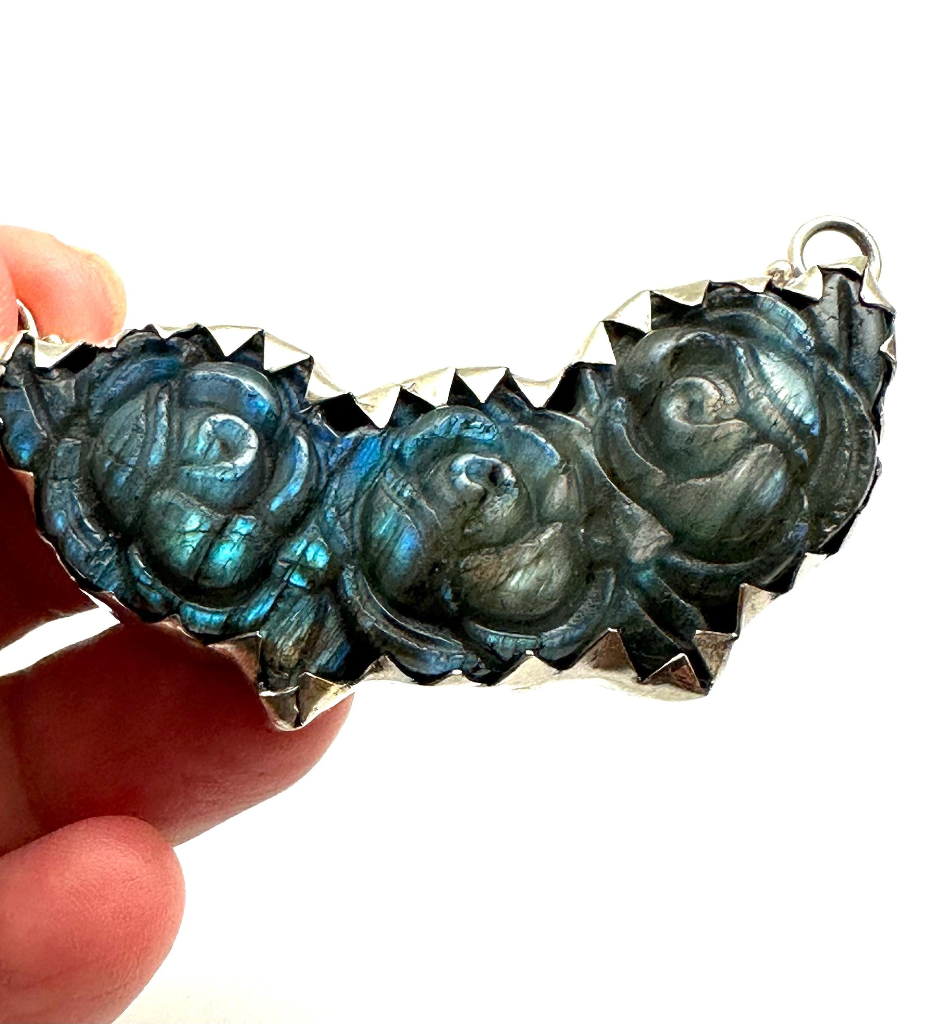 Handcrafted Labradorite Rose Pendant, Tibetan Silver, Nepal