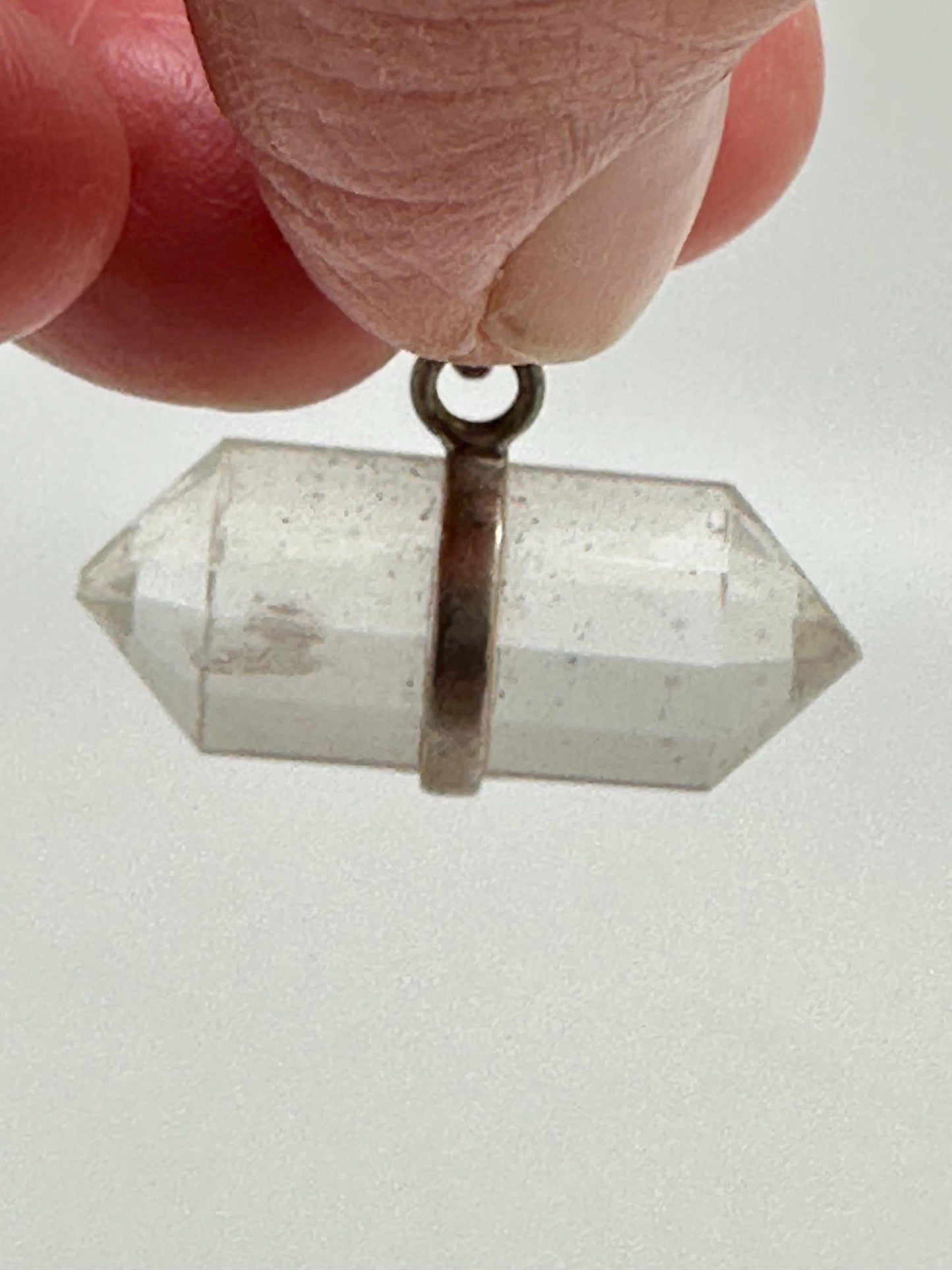 double point pendant, quartz crystal,handcrafted,sterling silver,Nepalese,25mmX14.8mm