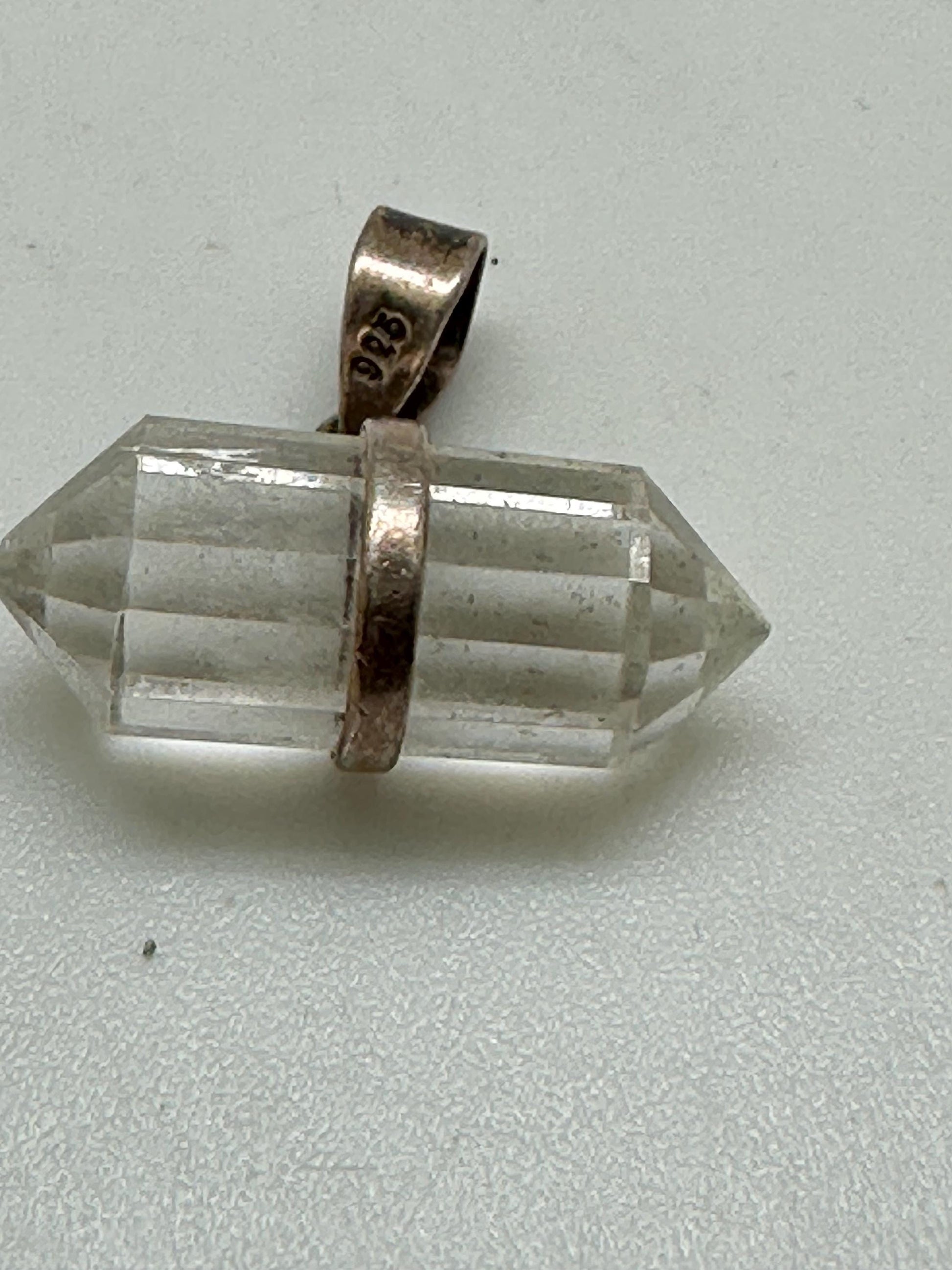 double point pendant, quartz crystal,handcrafted,sterling silver,Nepalese,25mmX14.8mm