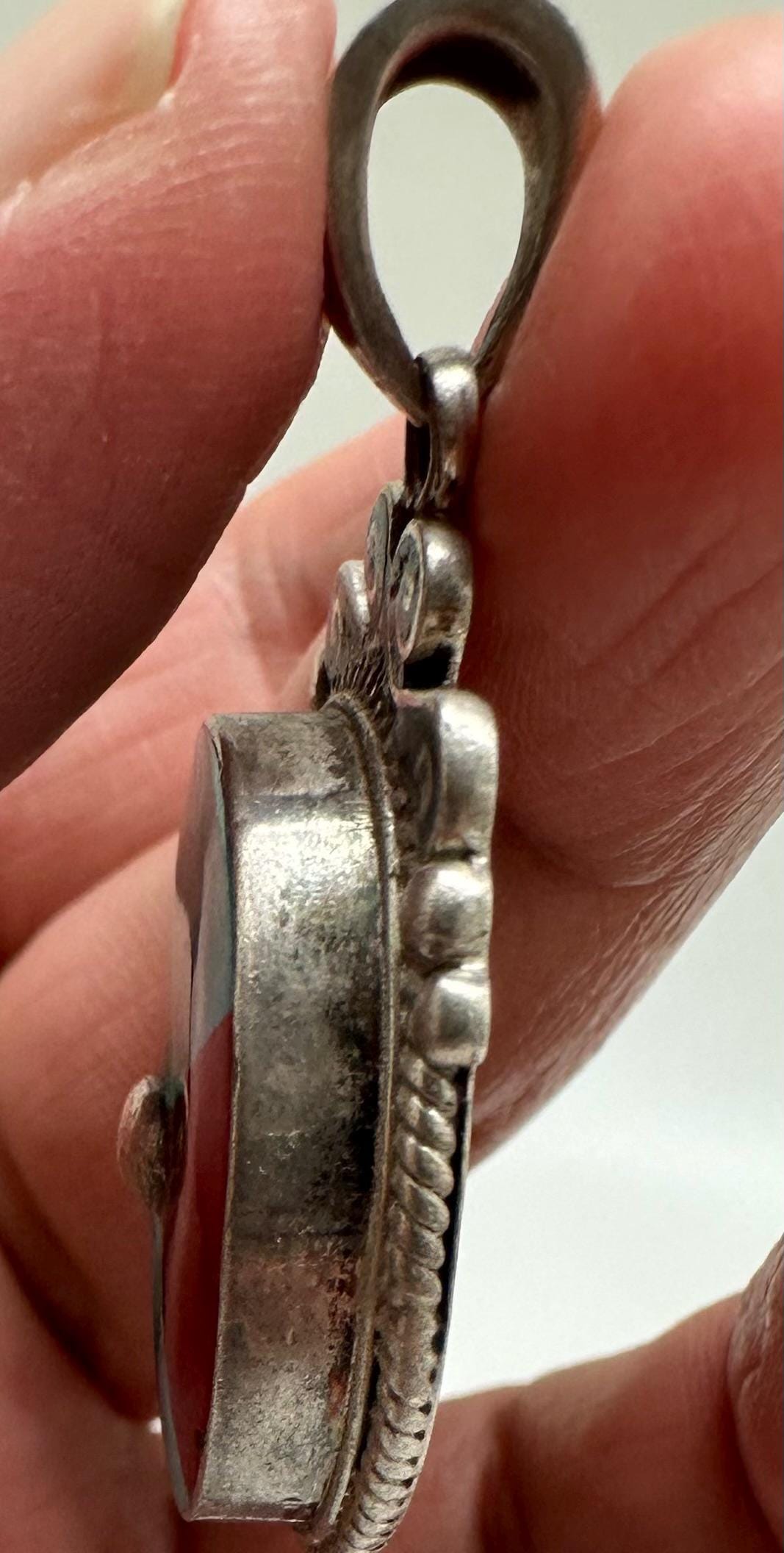 Tibetan turquoise and coral pendant, sterling silver, handcrafted ,ethnic style,Nepalese ,41mmX21mm