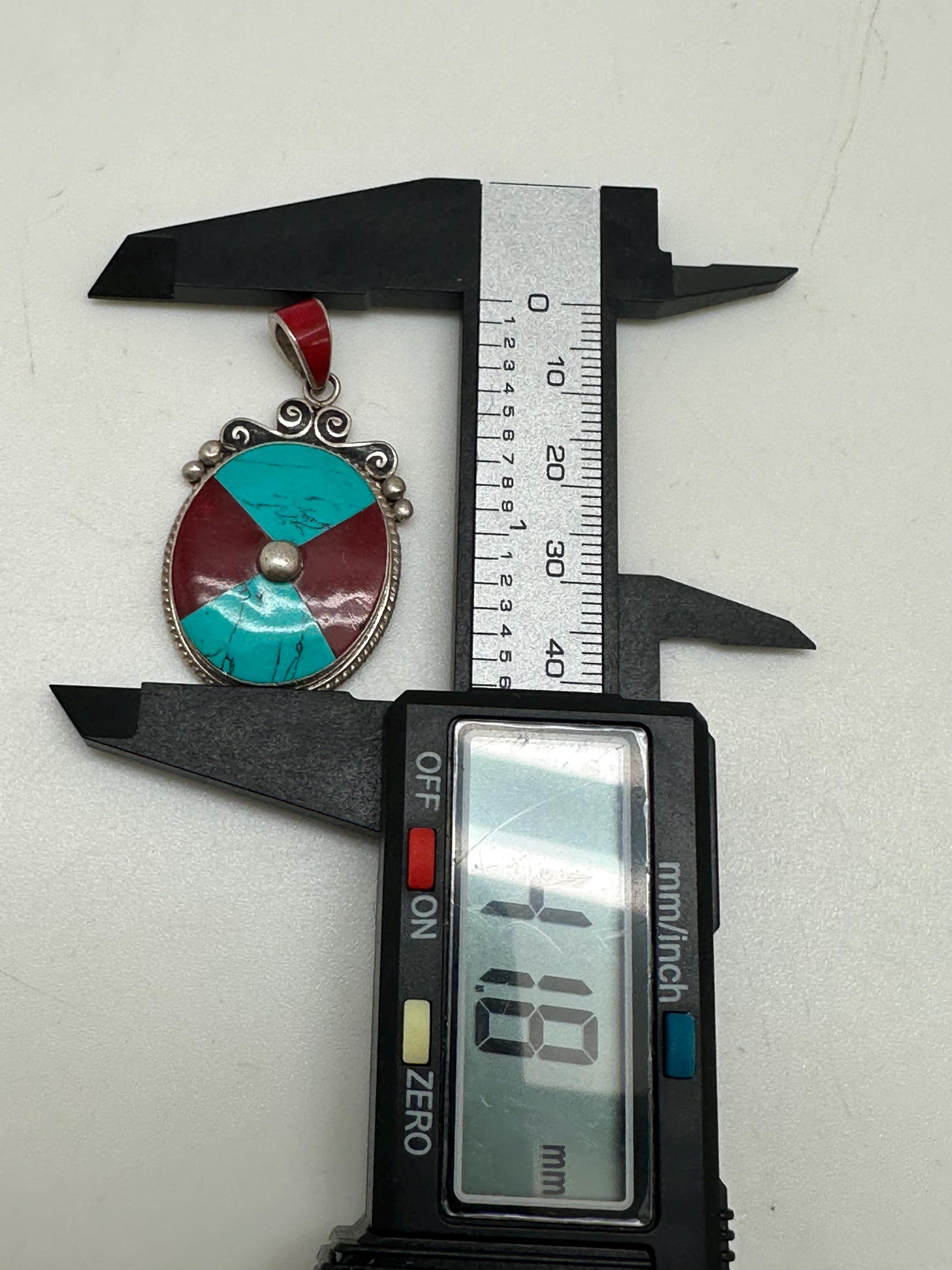 Tibetan turquoise and coral pendant, sterling silver, handcrafted ,ethnic style,Nepalese ,41mmX21mm