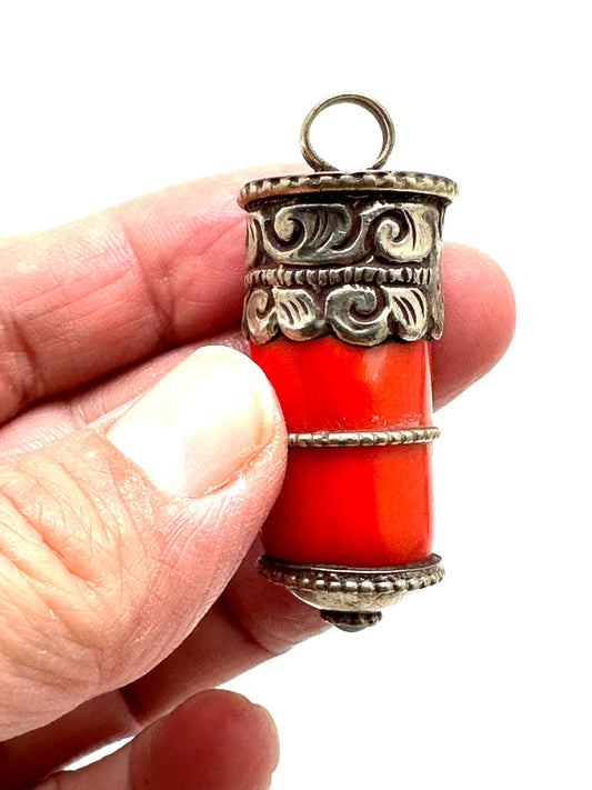 handcrafted,bamboo coral, tibetansilver, turquoise, ethnic style,45X15mm