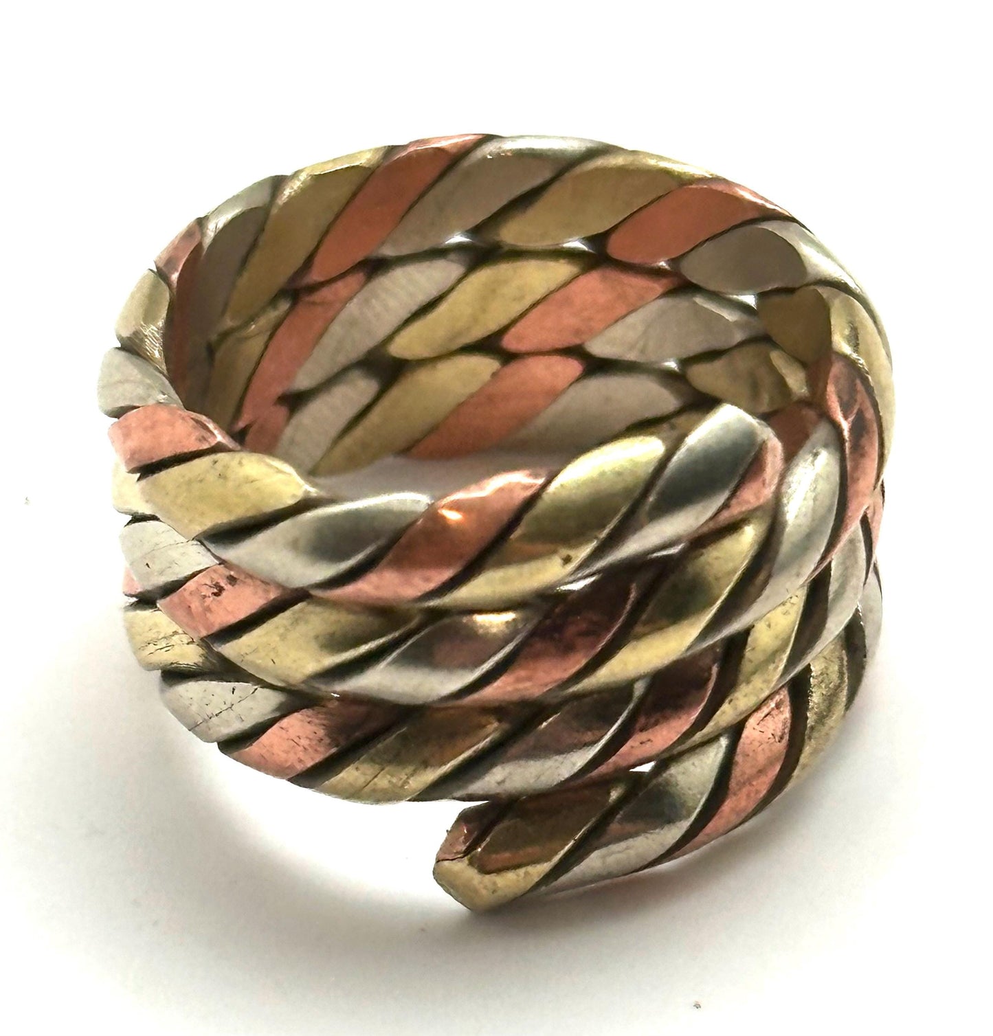 Twisted metal ring, copper, brass, silver ring, handcrafted, adjustable