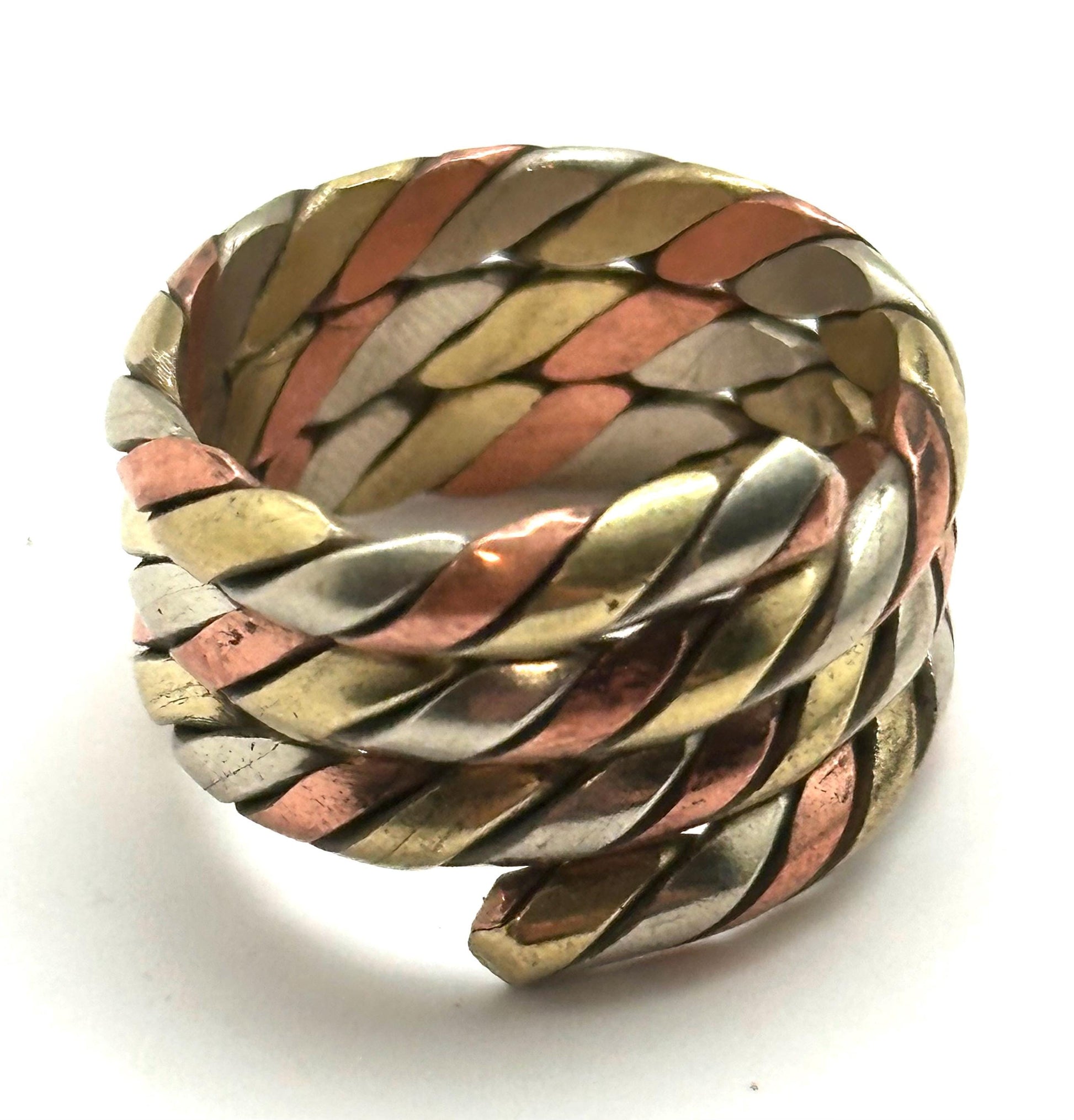 Twisted metal ring, copper, brass, silver ring, handcrafted, adjustable