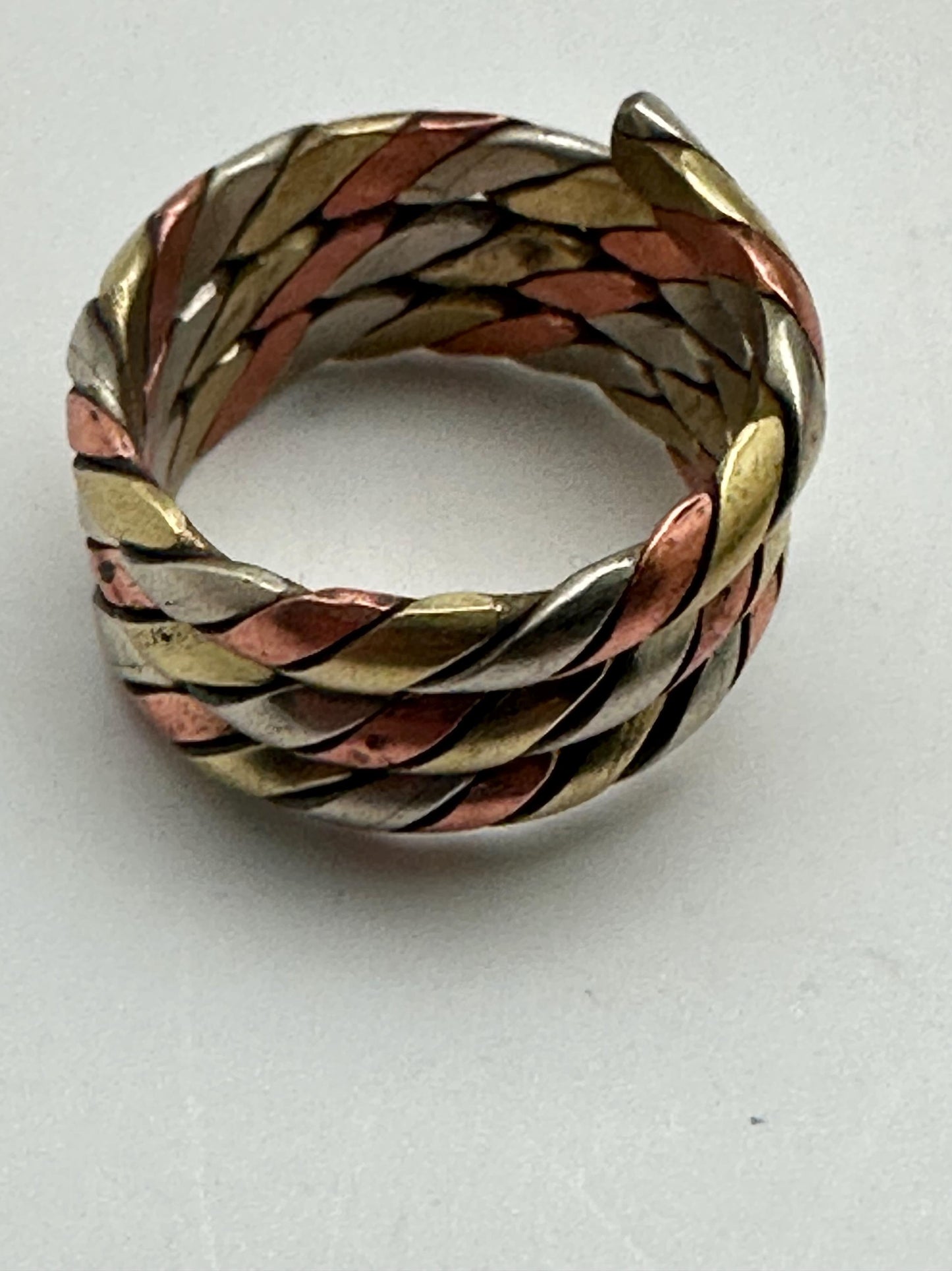 Twisted metal ring, copper, brass, silver ring, handcrafted, adjustable