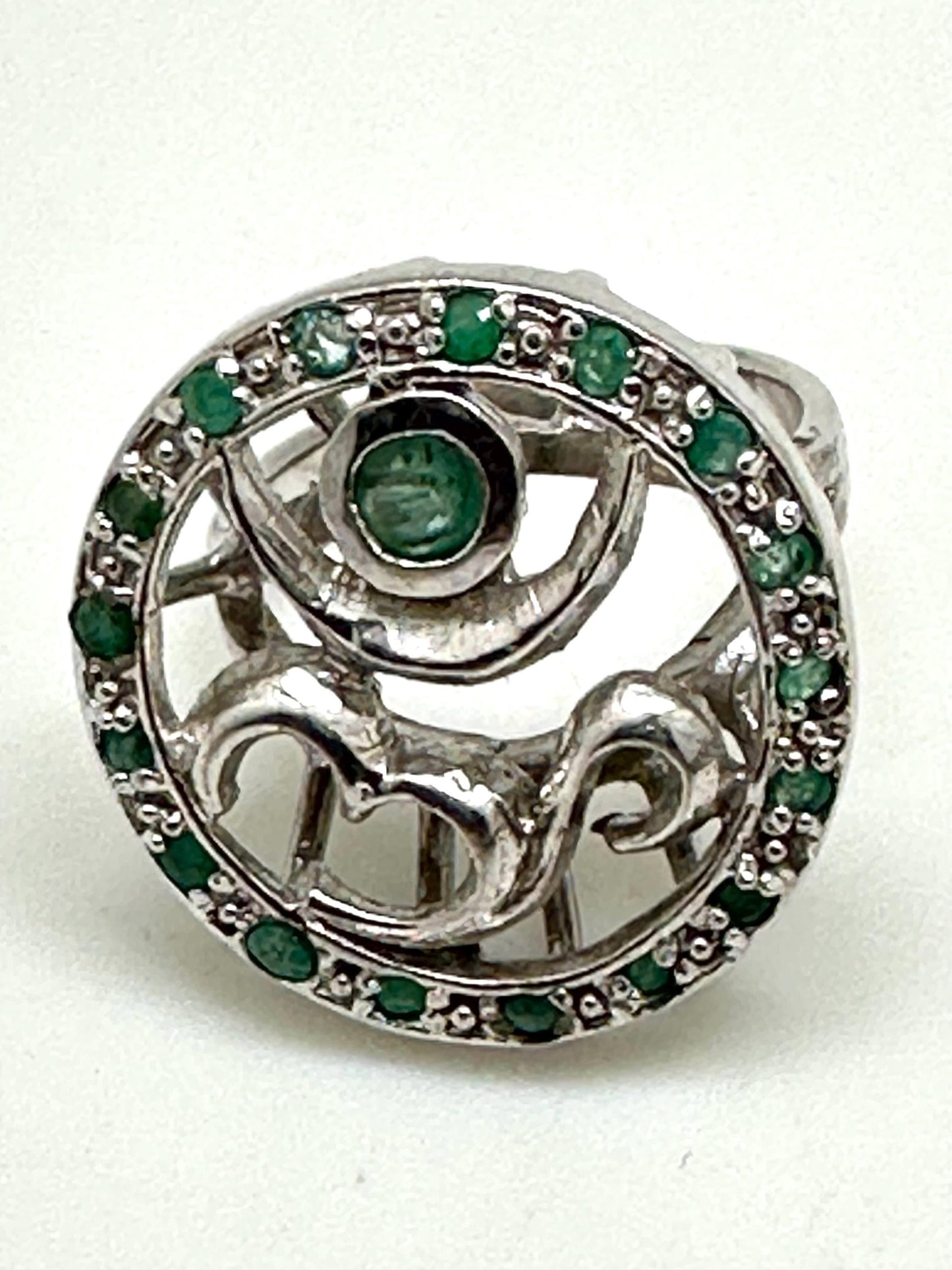 Om ring, emarald, sterling silver, handcrafted,meditation,size 8