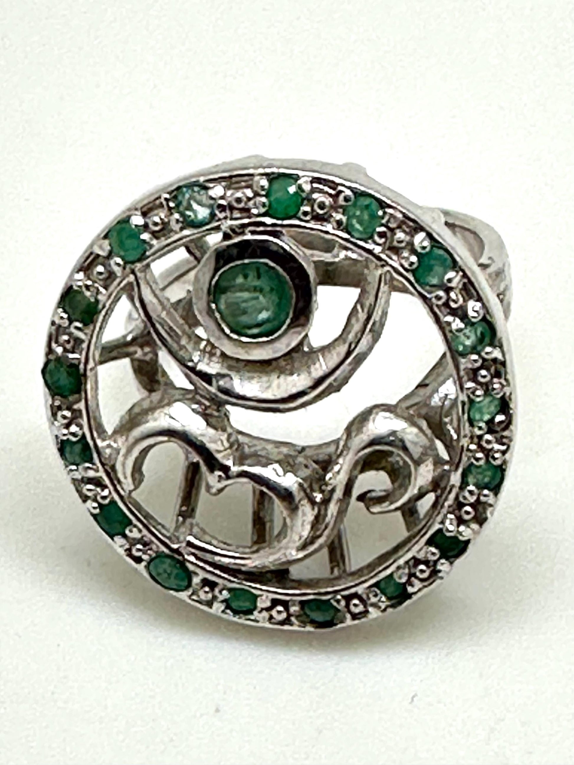 Om ring, emarald, sterling silver, handcrafted,meditation,size 8