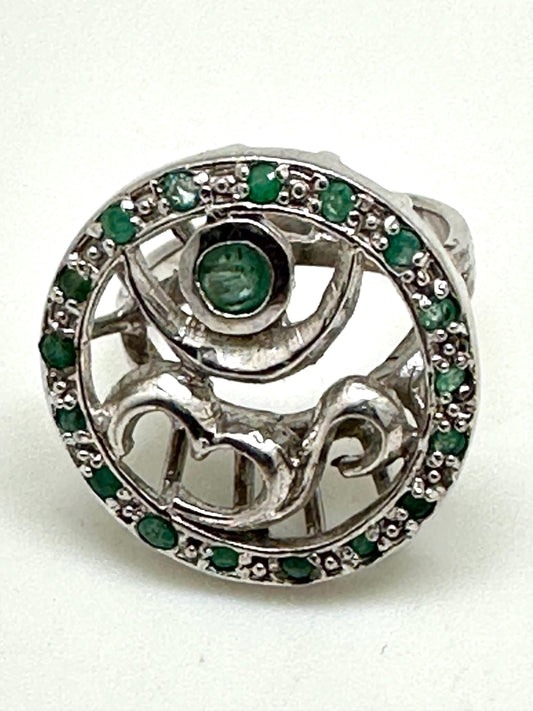Om ring, emarald, sterling silver, handcrafted,meditation,size 8