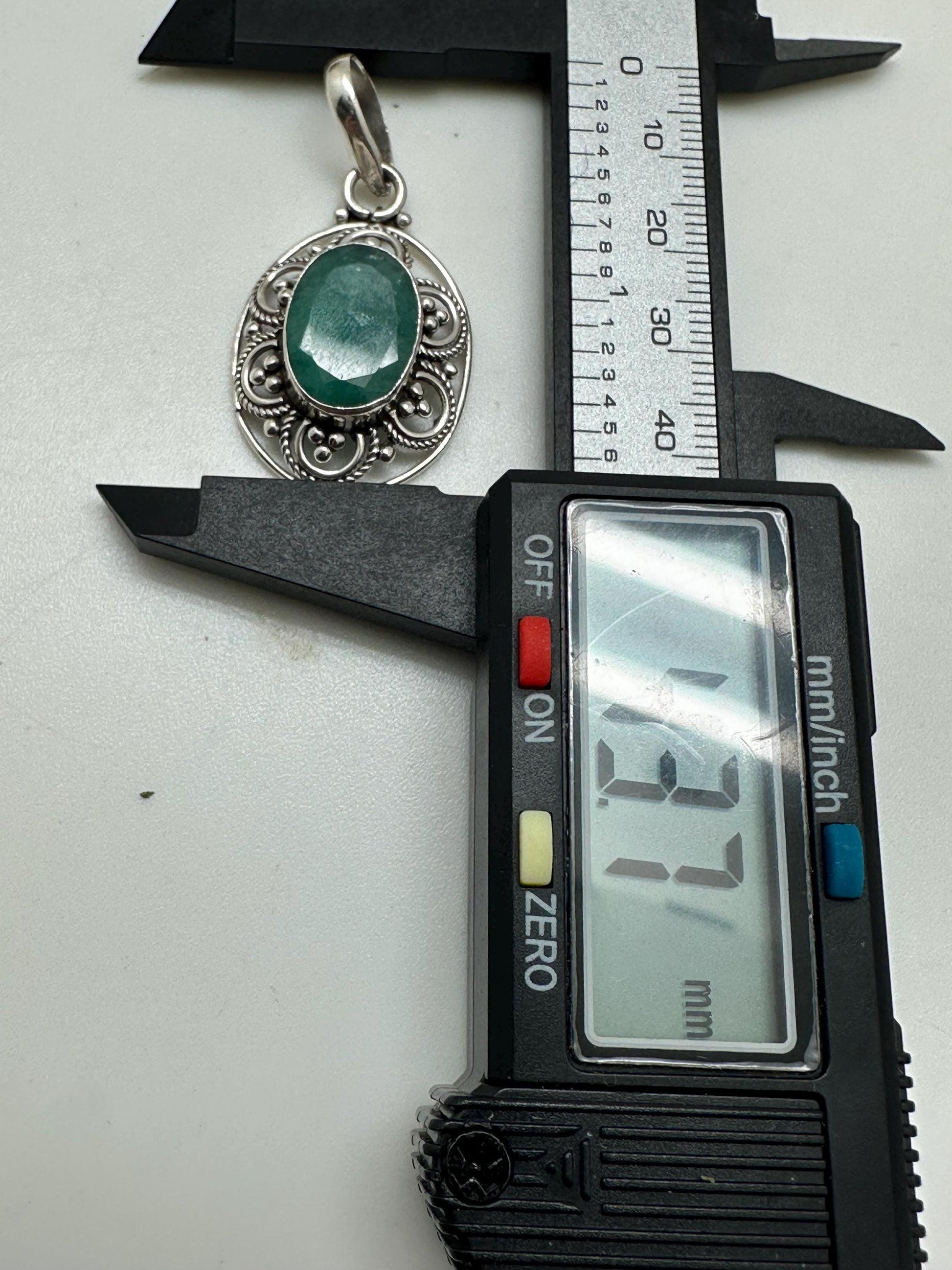 Emerald pendant ,sterling silver, handcrafted, floral pendant, 22.2mmX43.7mm including bail