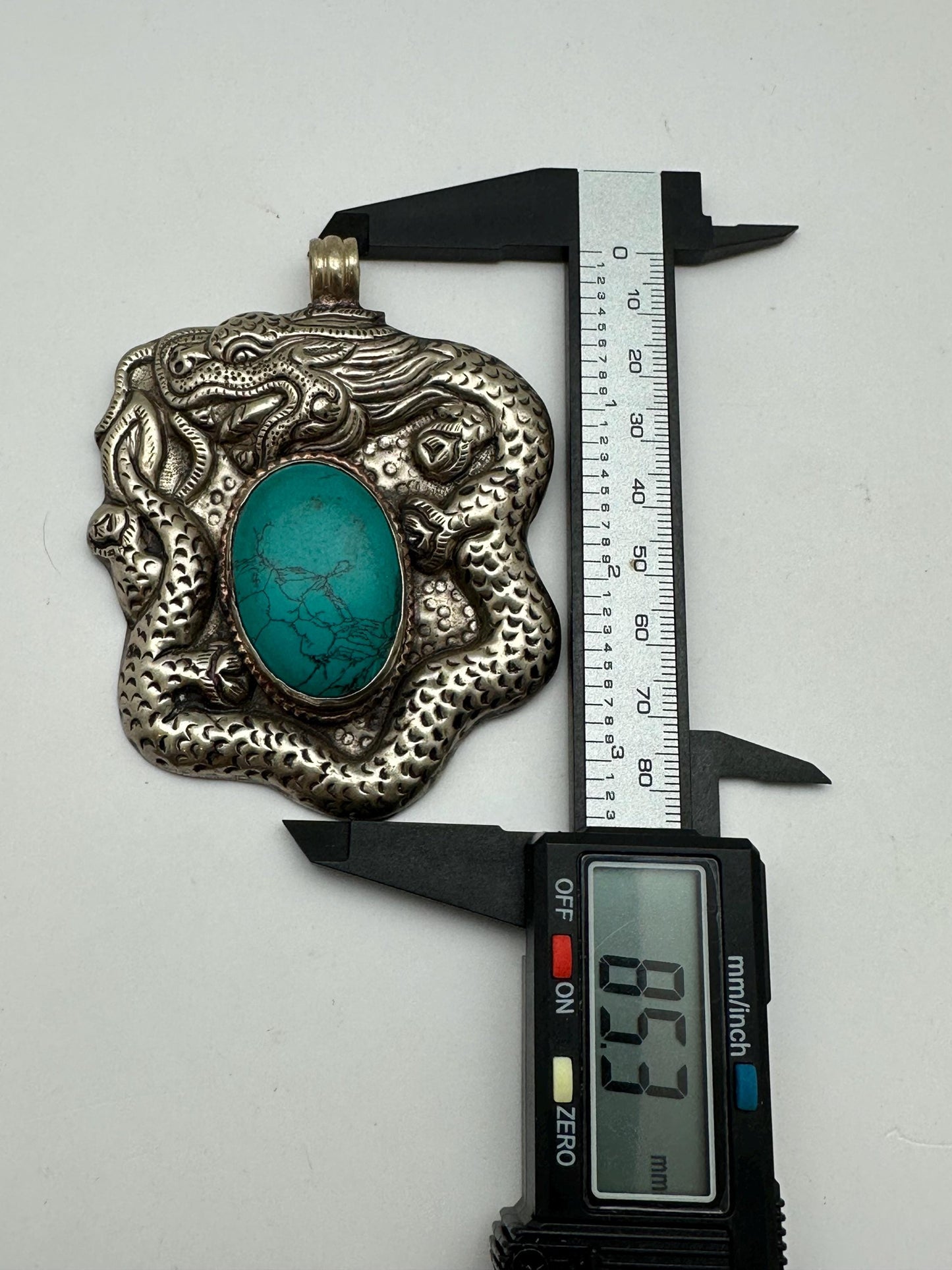 Large dragon pendant,howlite turquoise , handcrafted,Tibetan silver,Nepalese