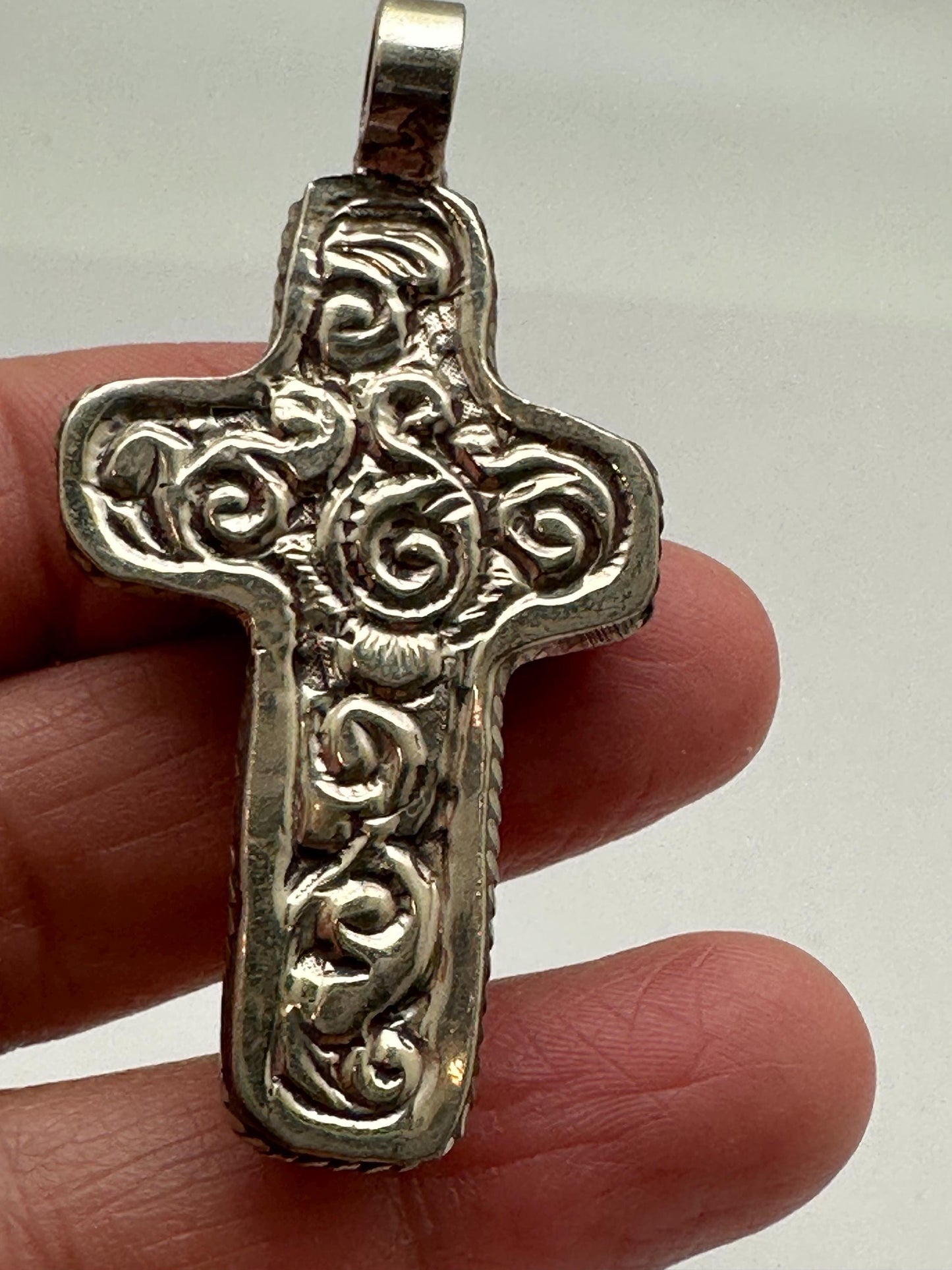 Cross pendant,Bone carved cross, handcrafted, Tibetan silver,53mmX26.6mm