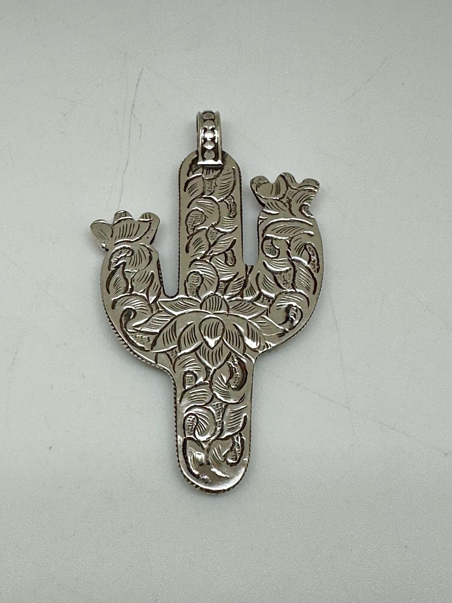Handcrafted Tibetan Silver Cactus Pendant with Turquoise and Coral