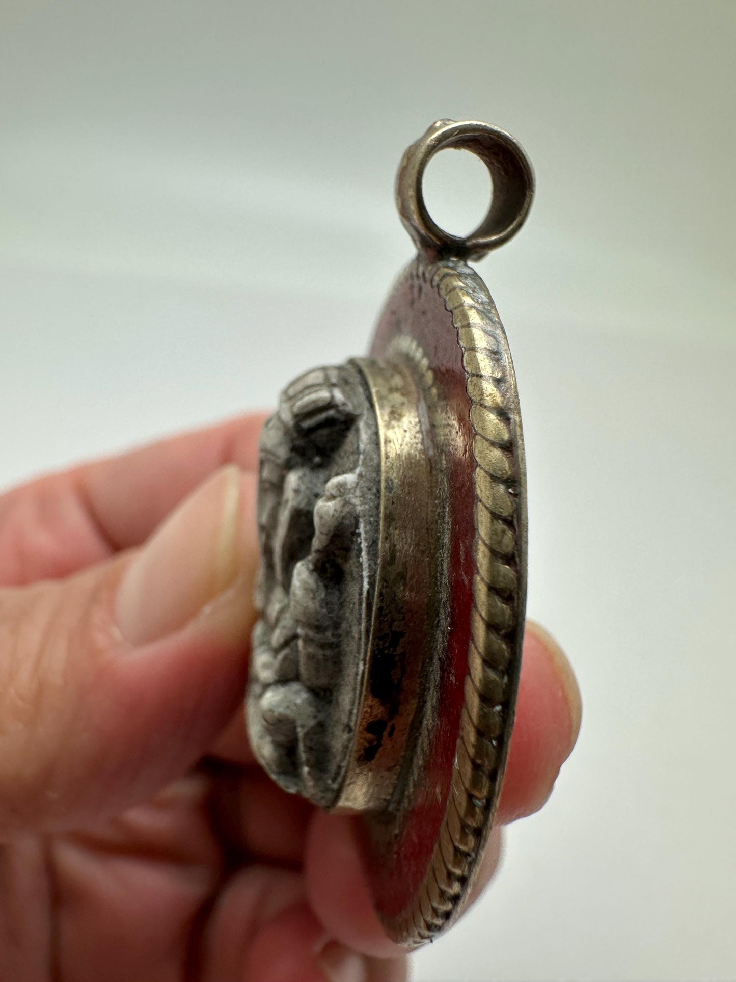 Handcrafted Ganesh Pendant, Tibetan Silver Amulet, Nepalese Resin God