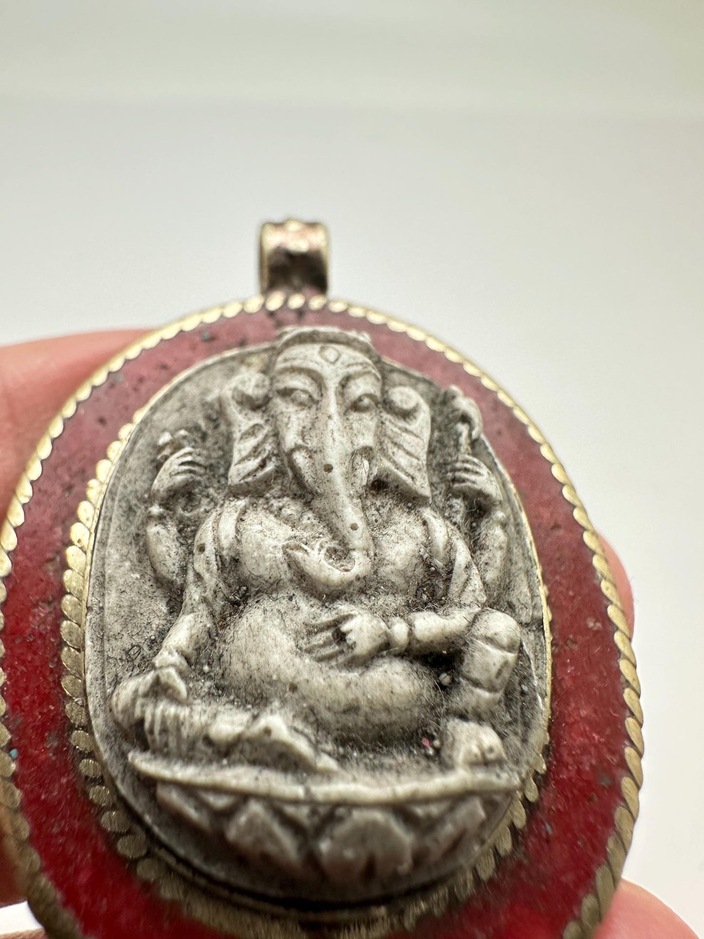 Handcrafted Ganesh Pendant, Tibetan Silver Amulet, Nepalese Resin God