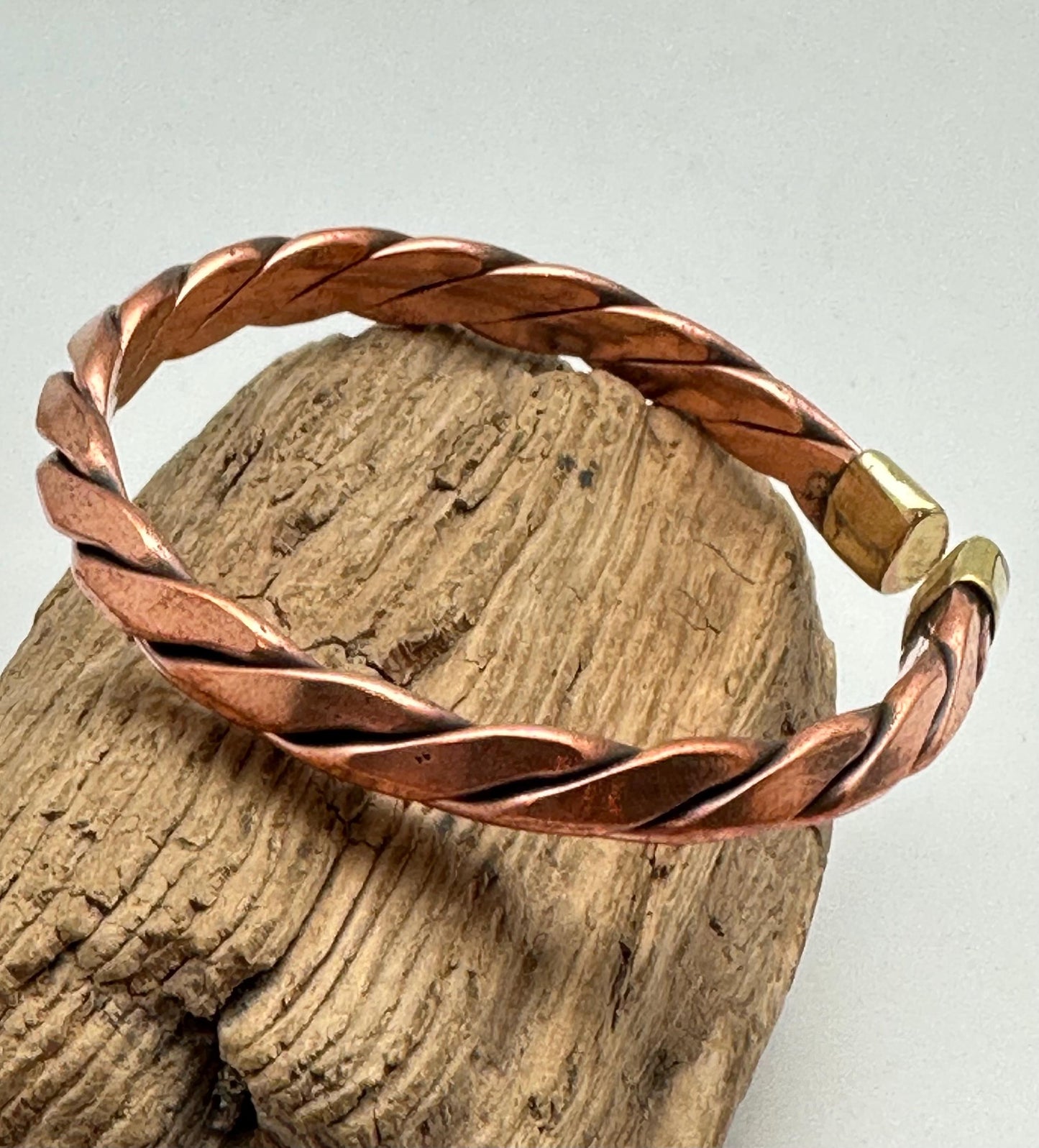 Handcrafted Solid Copper Twisted Bangle Bracelet, Adjustable