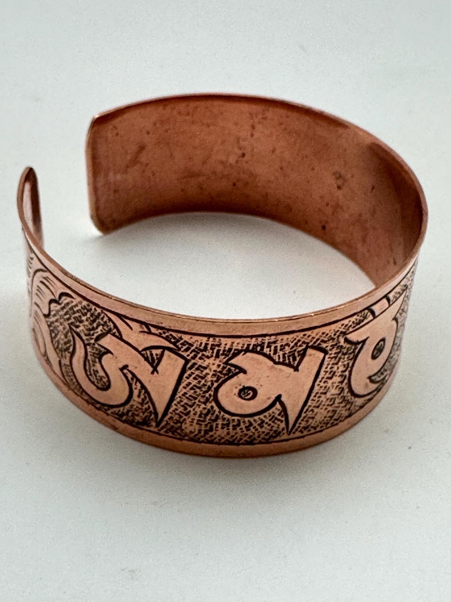 Copper cuff bracelet,handcrafted,om mani bangle,adjustable,32 gram