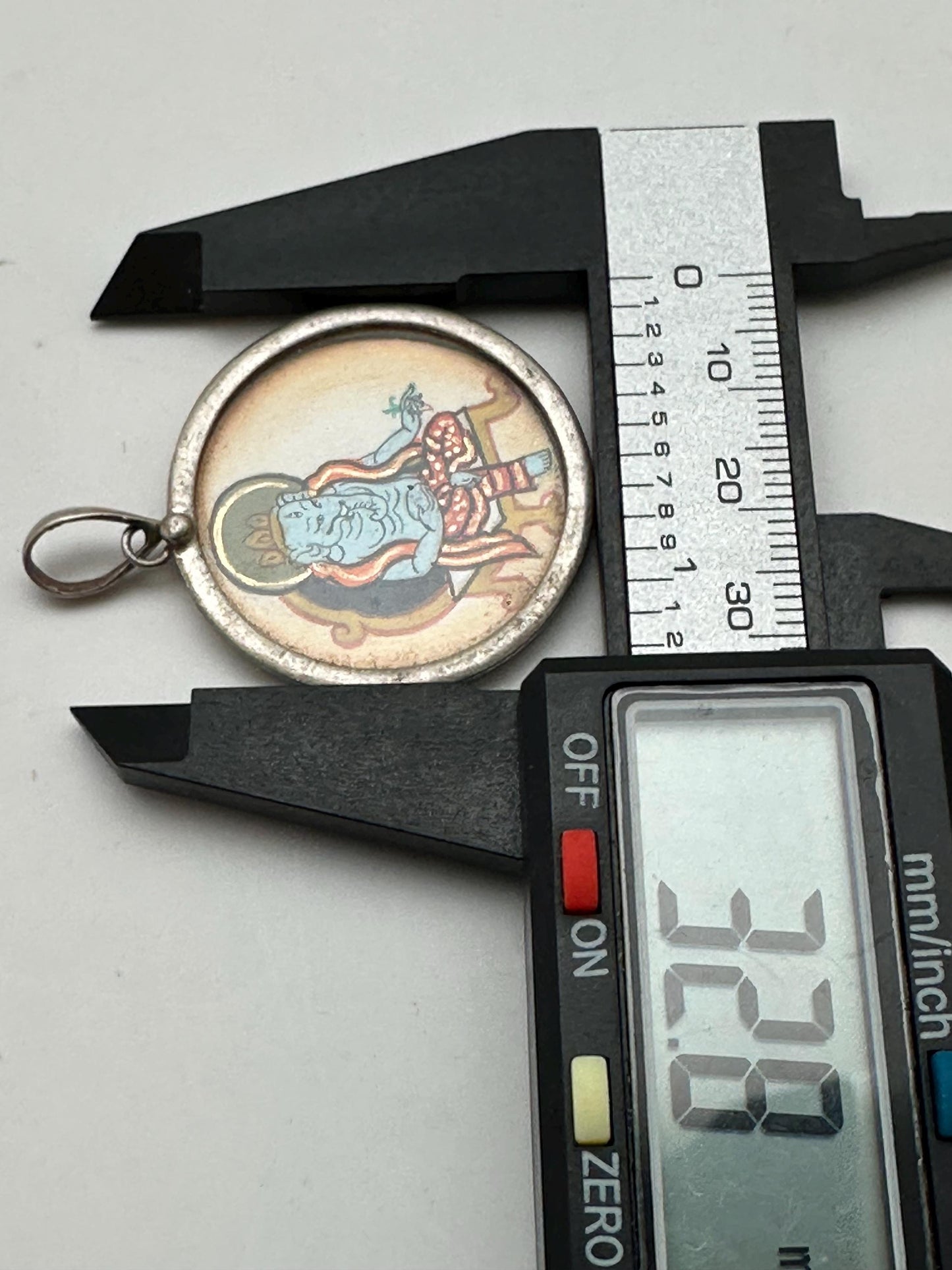 Ganesh pendant, amulet,hand painted, miniature painting, sterling silver,32.8mmX44.3mm