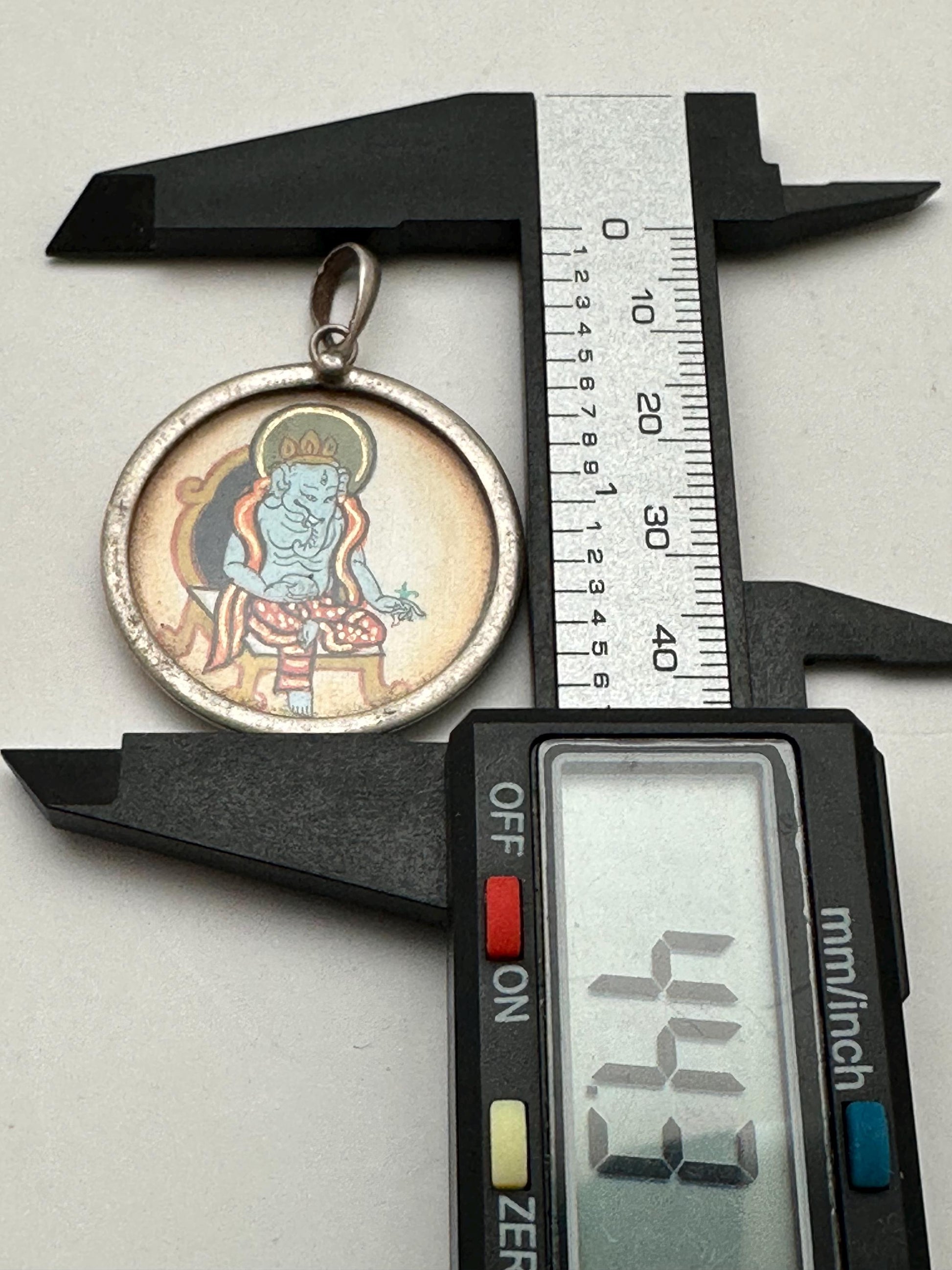 Ganesh pendant, amulet,hand painted, miniature painting, sterling silver,32.8mmX44.3mm