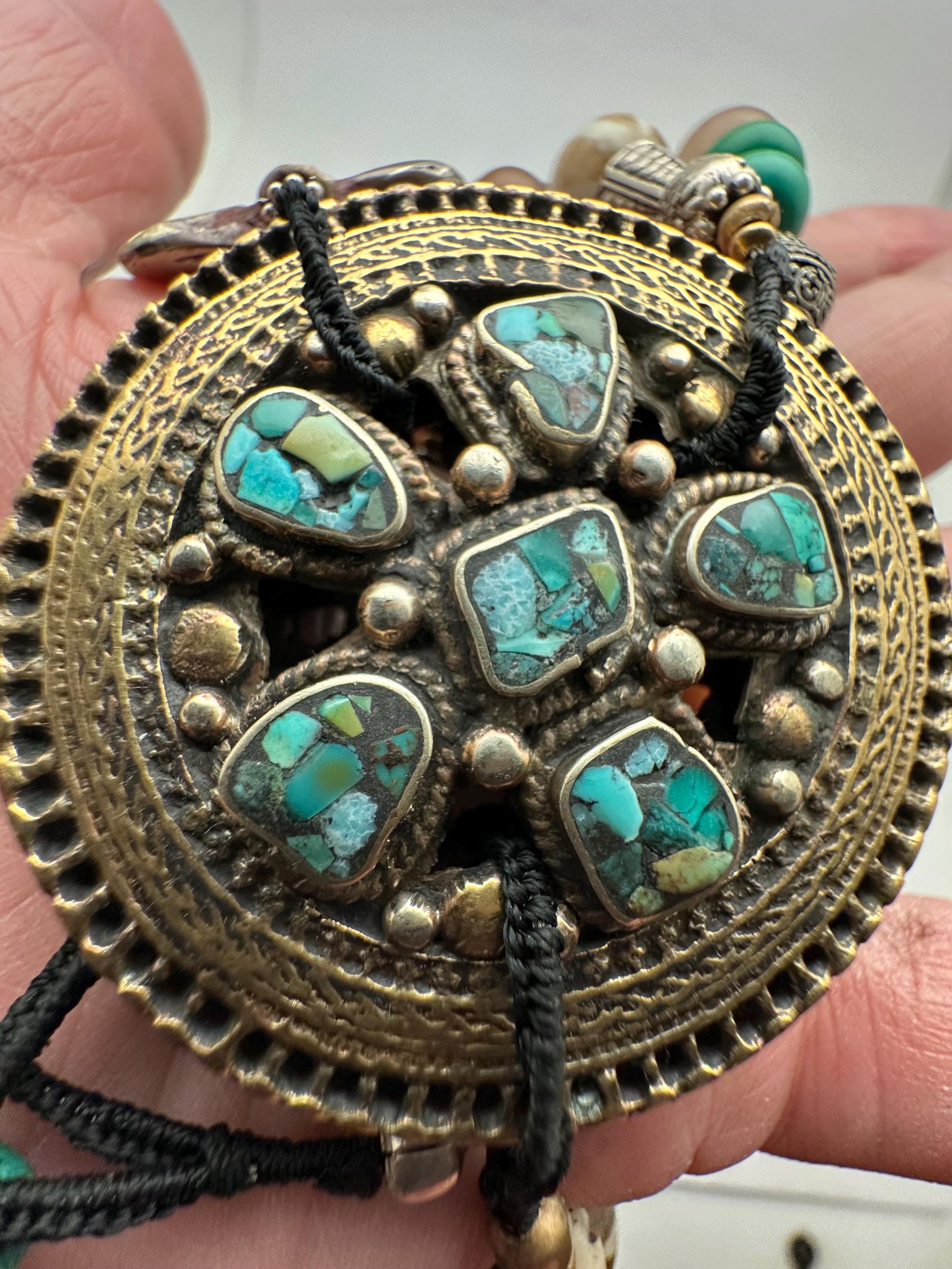 Vintage Tibetan Turquoise Necklace, Quartz Crystal, Amethyst, Agate