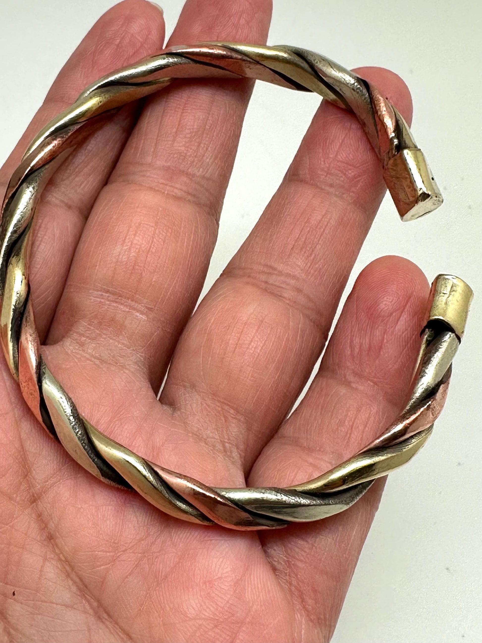 Handcrafted Twisted Metal Cuff Bracelet, Copper Brass Silver, Adjustable Bangle